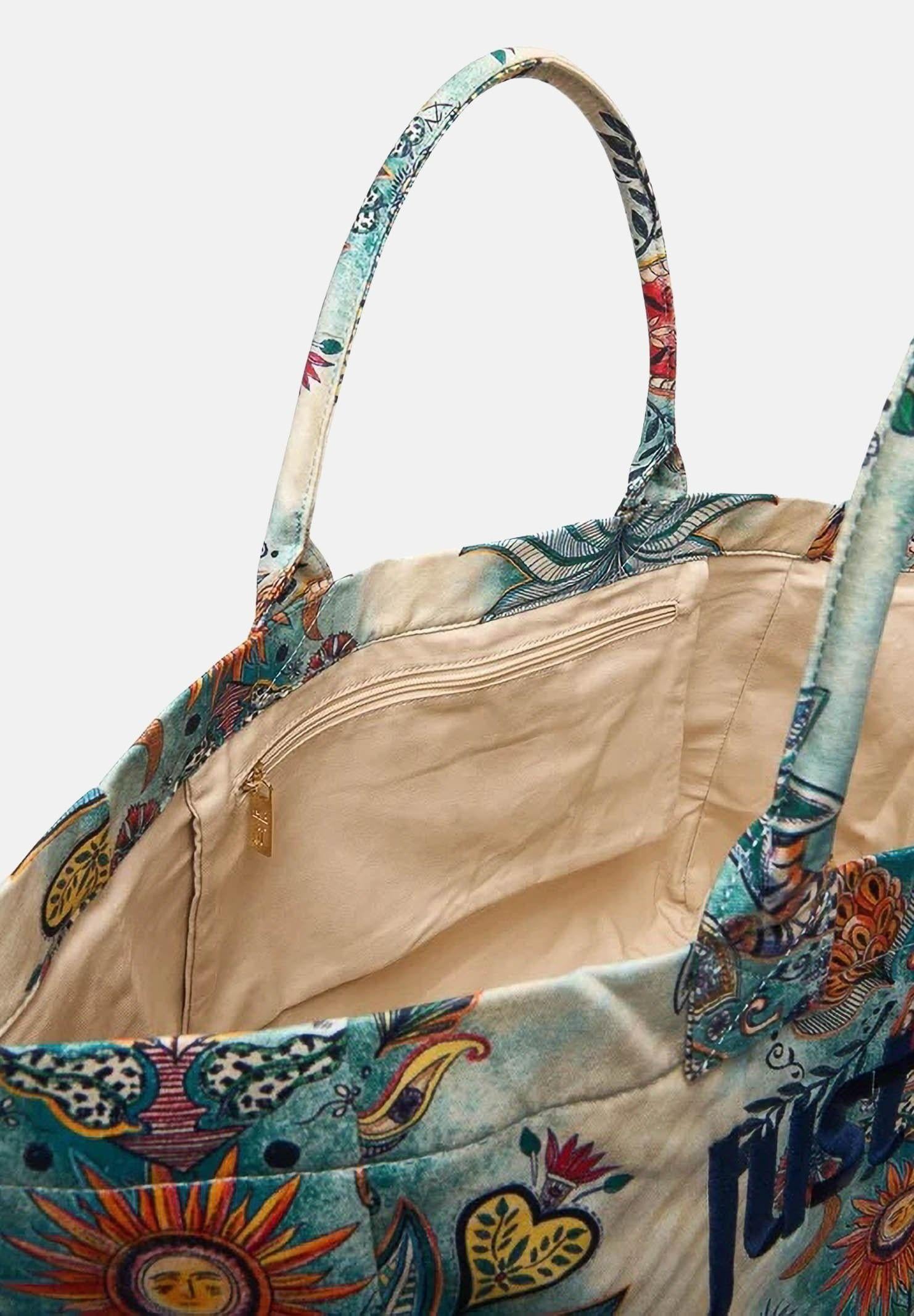 JUST CAVALLI Borsa mare panna e azzurra da donna con stampa artistica all-over 80RA4BS1ZG426 R86 JUST CAVALLI