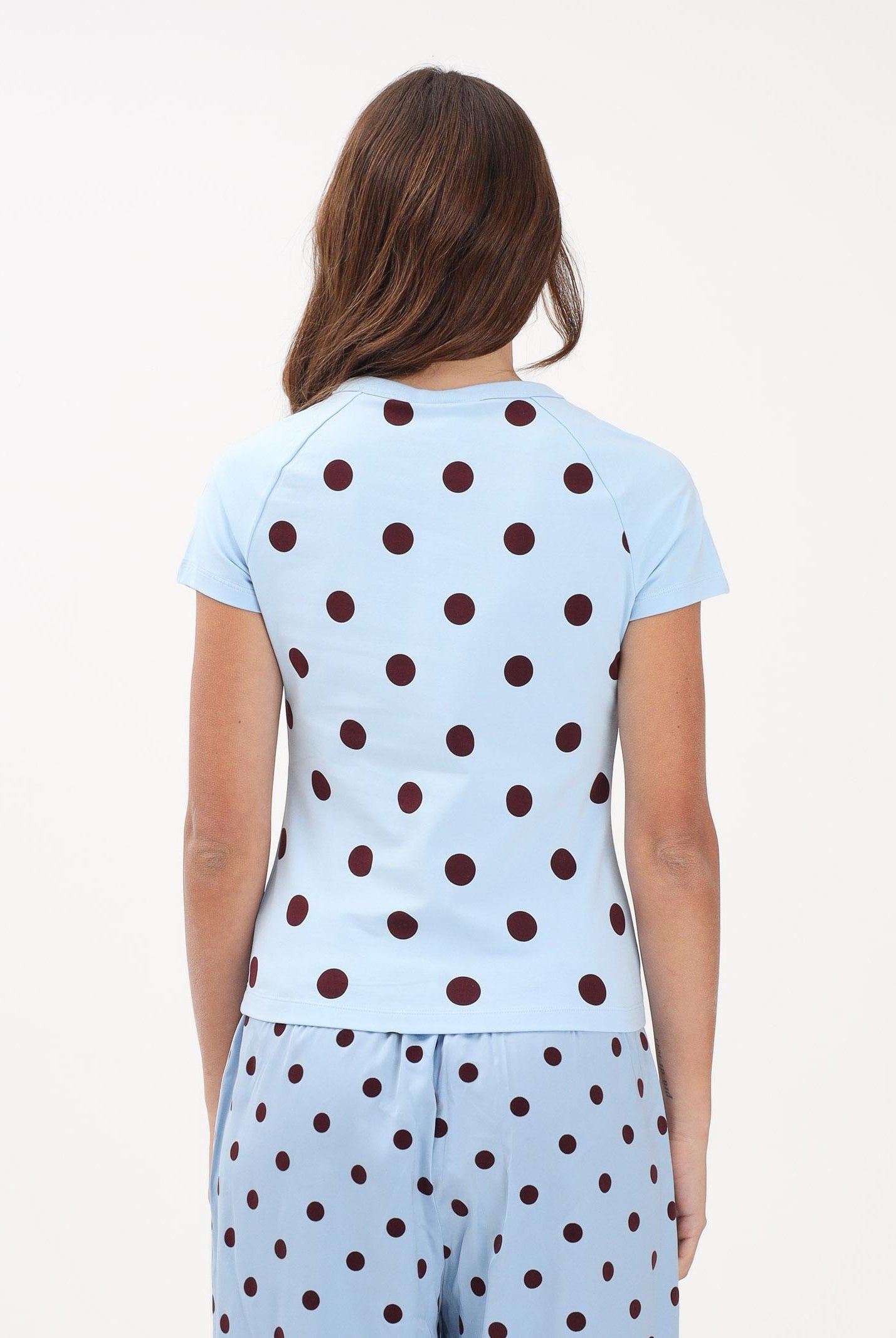 ADIDAS ORIGINALS T-shirt a manica corta CALIFORNINA SLIM FIT azzurra e bordeaux con pois da donna KV1192 . ADIDAS ORIGINALS