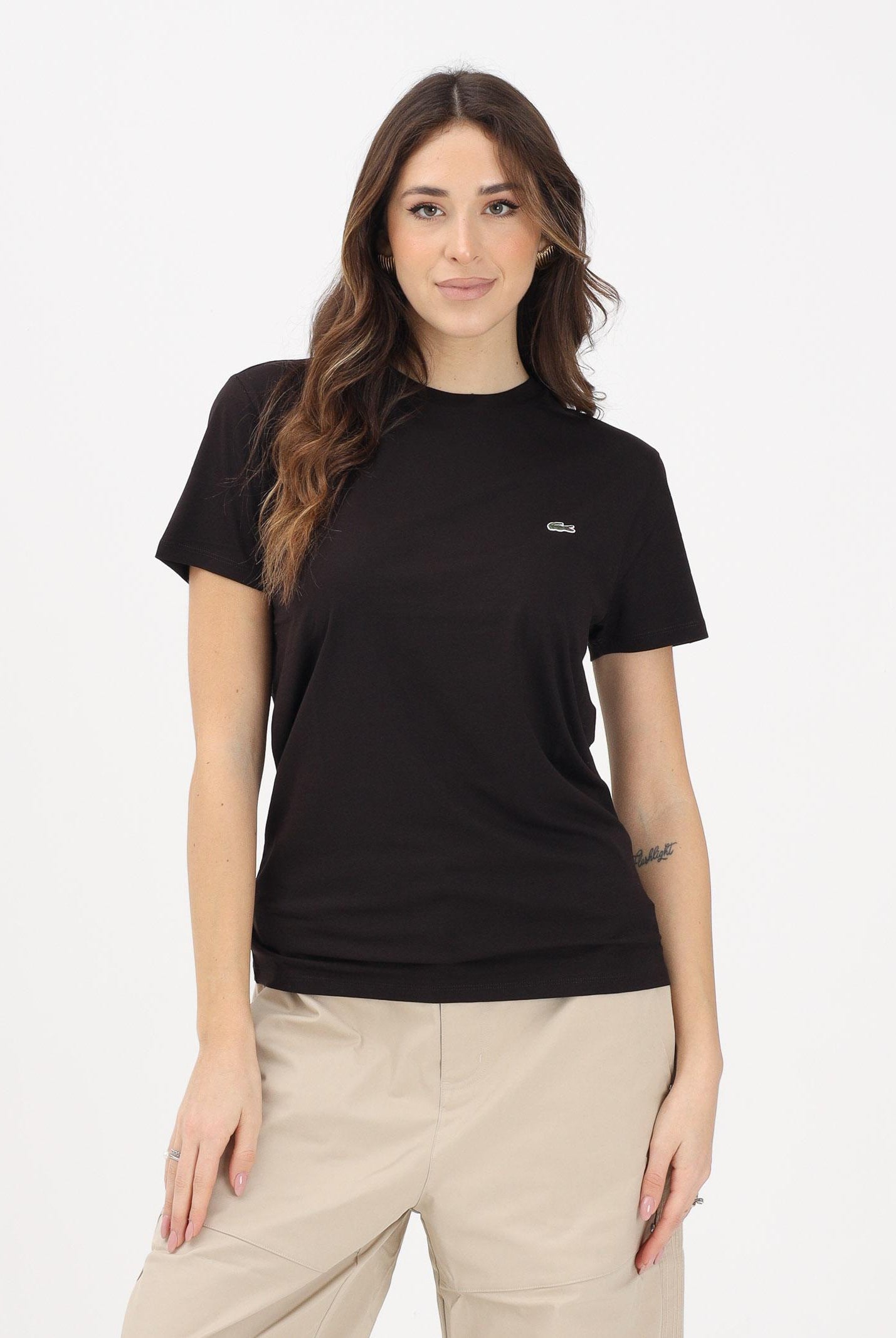 LACOSTE T-shirt a manica corta marrone per uomo e donna con patch logo TH6709 3LA LACOSTE