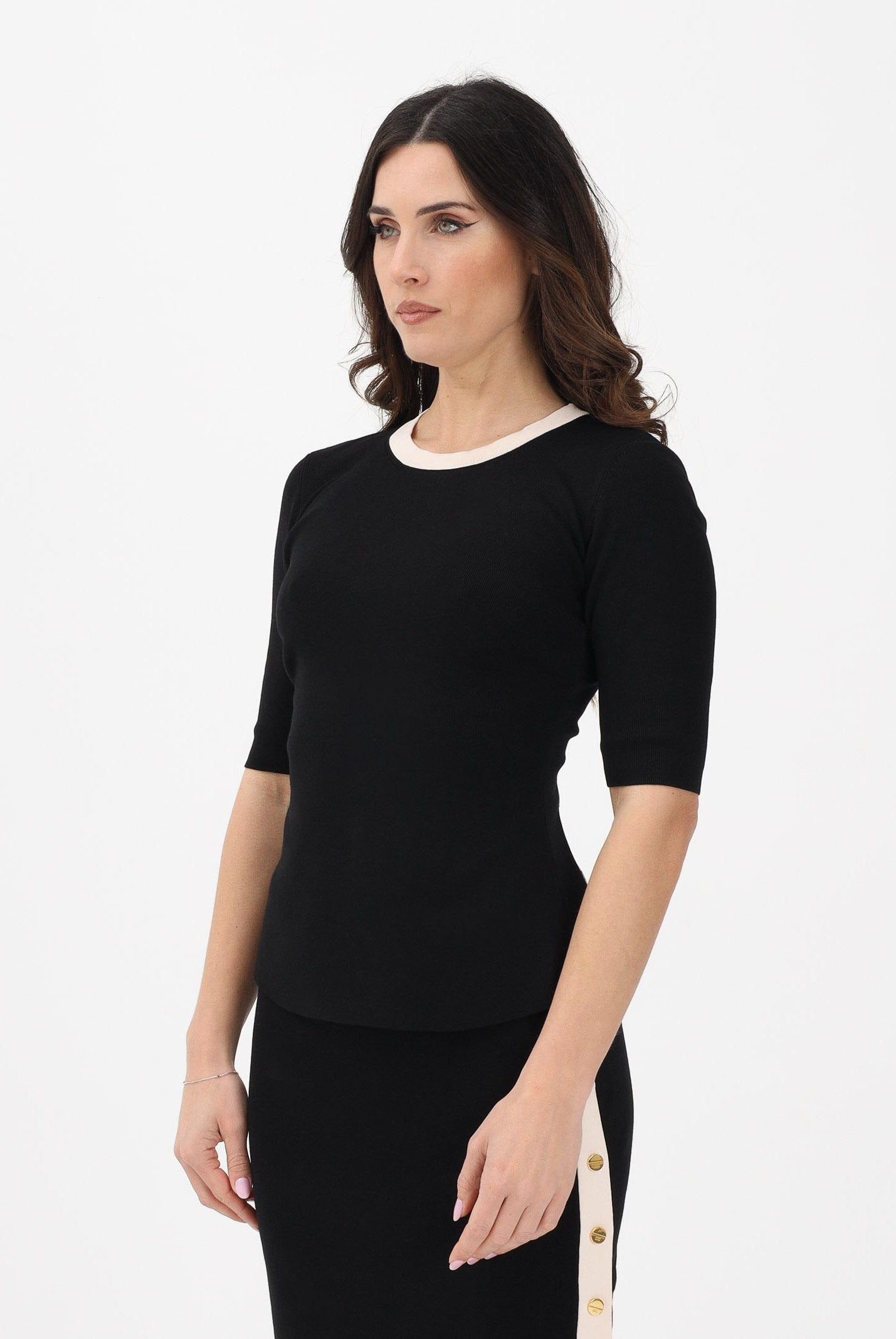 ELISABETTA FRANCHI Maglia girocollo nera da donna con maniche ¾ e schiena scoperta MK67S61E2 685 ELISABETTA FRANCHI