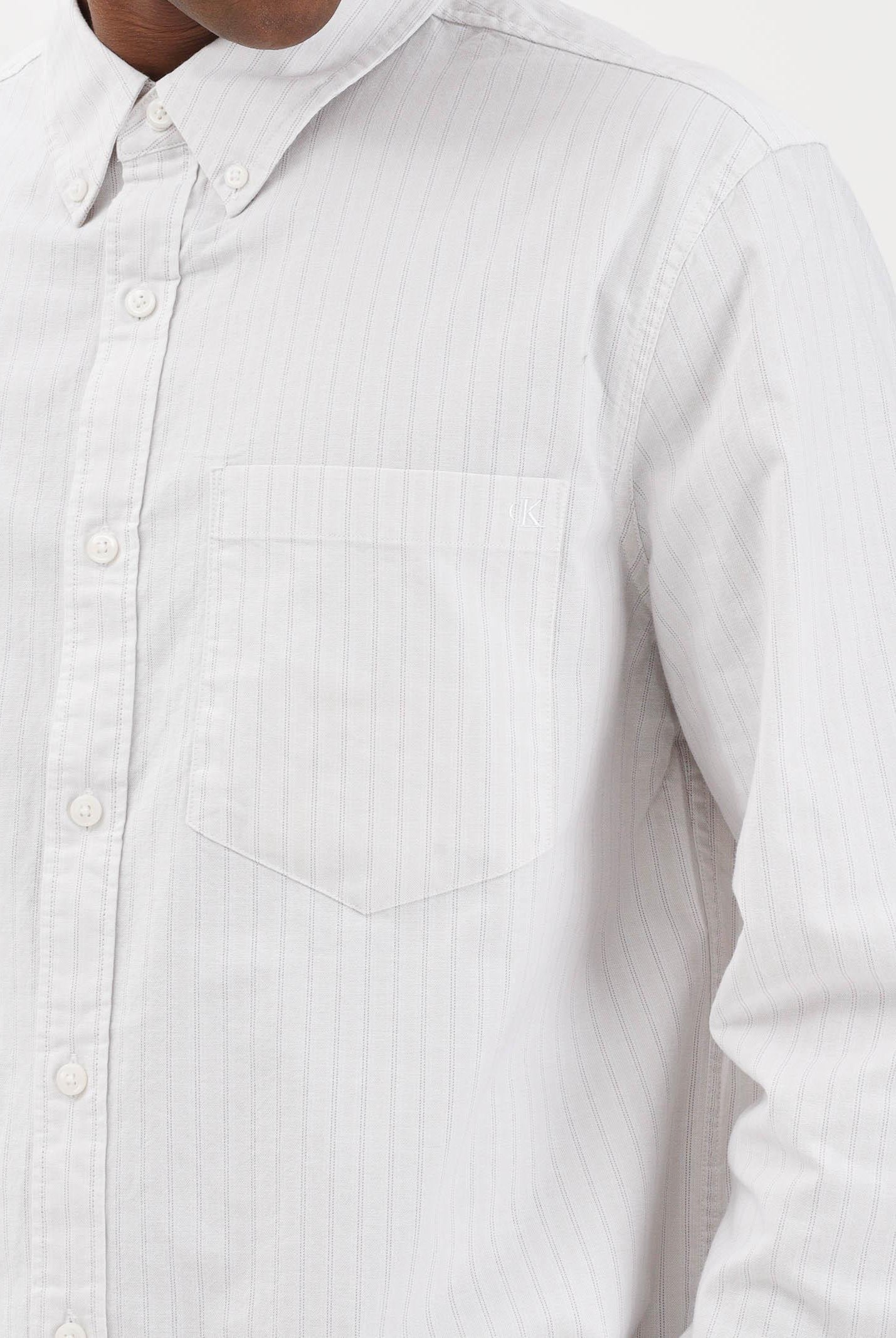 CALVIN KLEIN JEANS Camicia a manica lunga bianca da uomo con fantasia a righe sottili beige LV04RF100G 67U CALVIN KLEIN JEANS