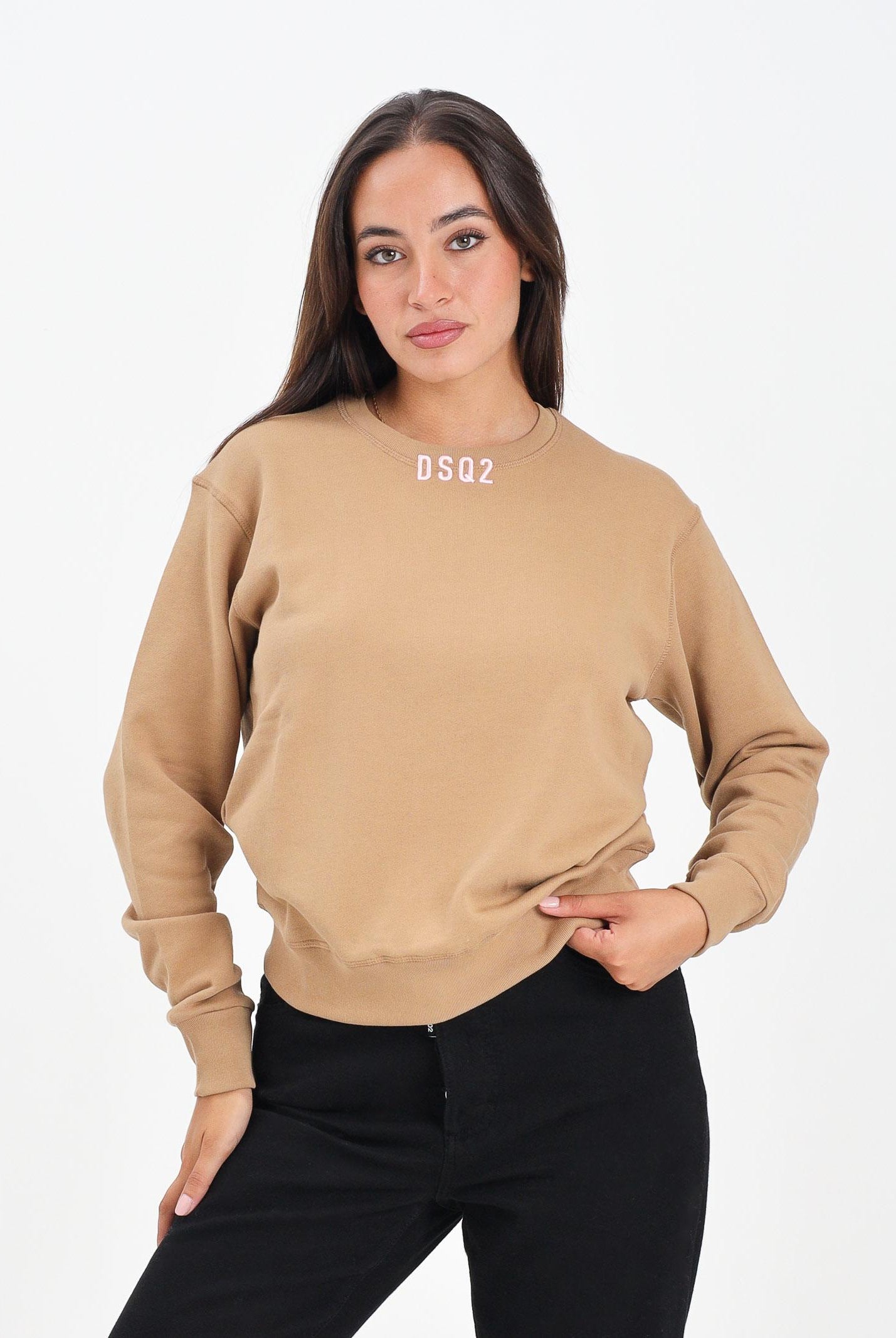 DSQUARED2 Felpa girocollo beige per donna, ragazze e bambine con logo DSQ2 DQ3017D0AEY DQ721 DSQUARED2