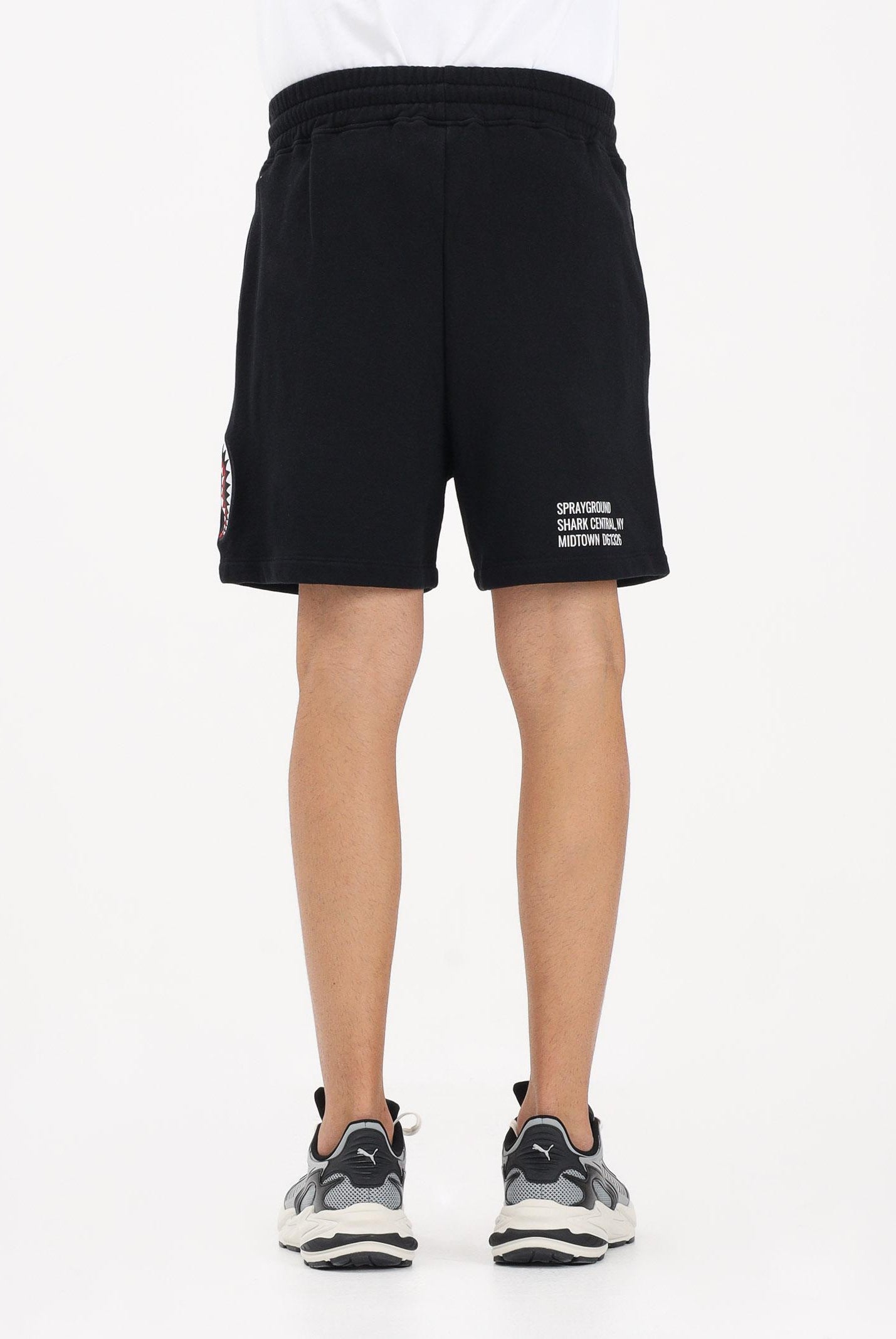 SPRAYGROUND Shorts sportivo nero da uomo con grafica Shark SP855EBLK . SPRAYGROUND