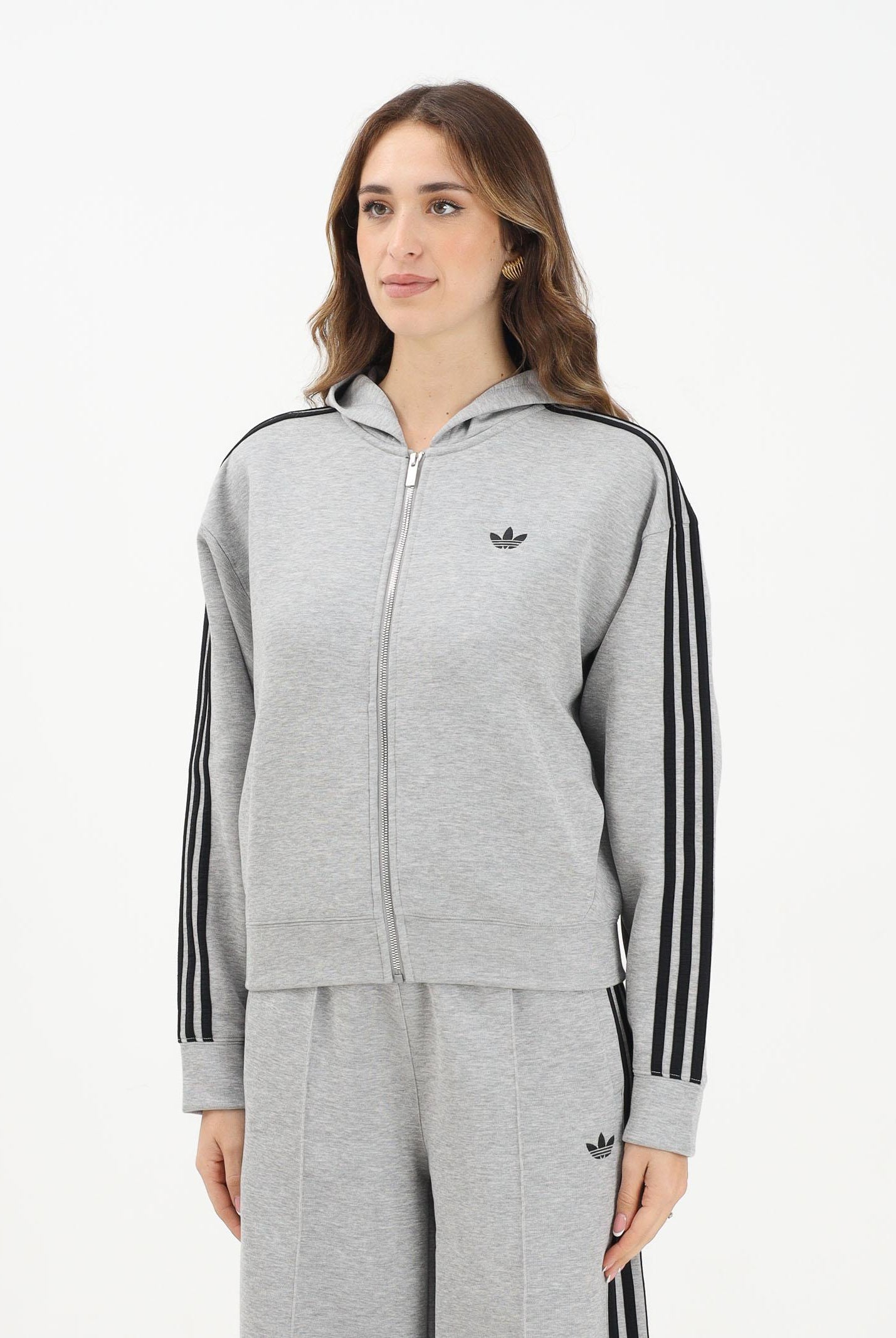 ADIDAS ORIGINALS Felpa con zip Adicolor 3-Stripes Spacer grigia da donna JY2620 ADIDAS ORIGINALS