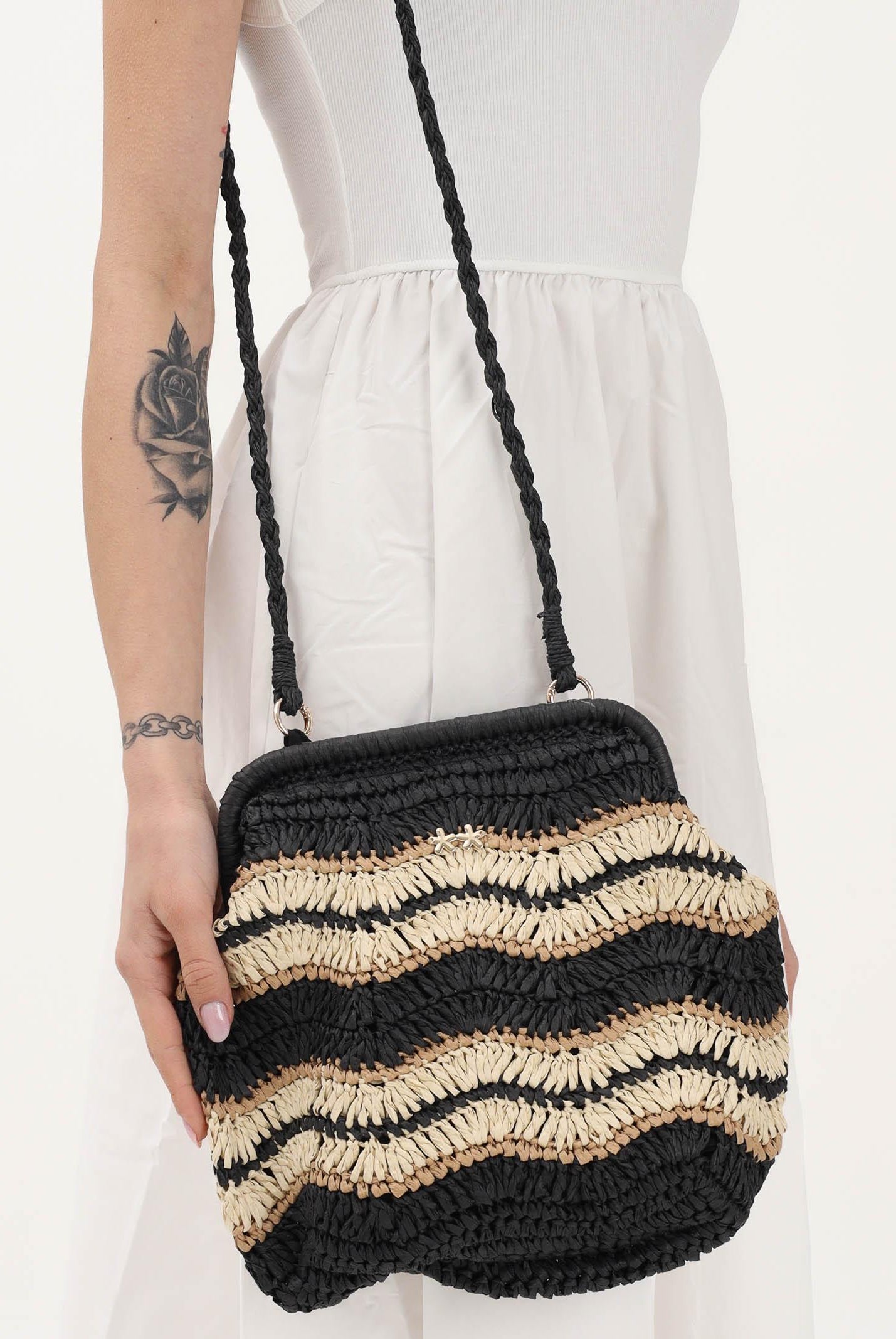 F**K Pochette a mano in rafia beige e nera da donna FA26-SW0065BK . F**K