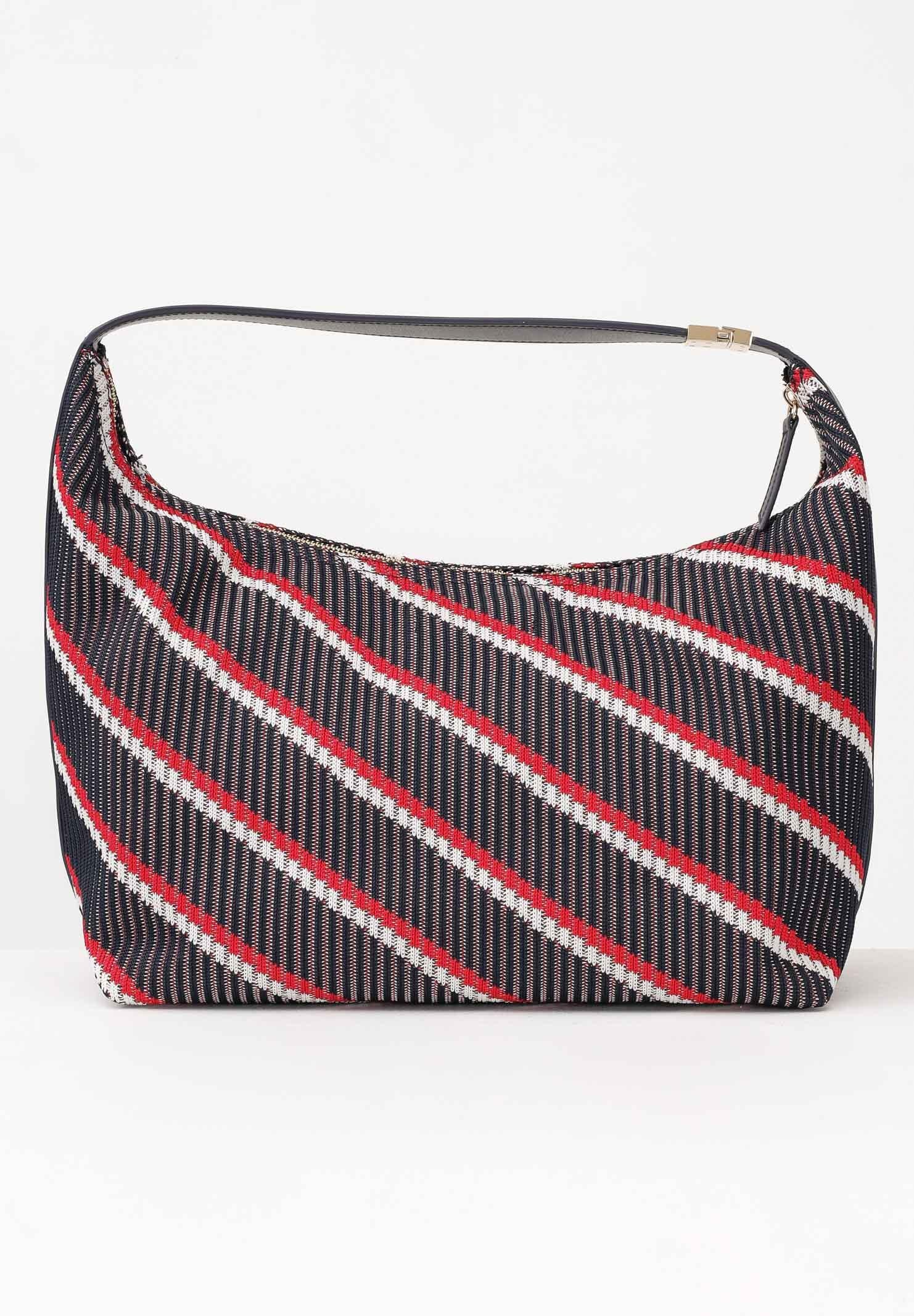 TOMMY HILFIGER Borsa hobo iconica in maglia blu rossa e bianca da donna AW0AW18166 0GY TOMMY JEANS