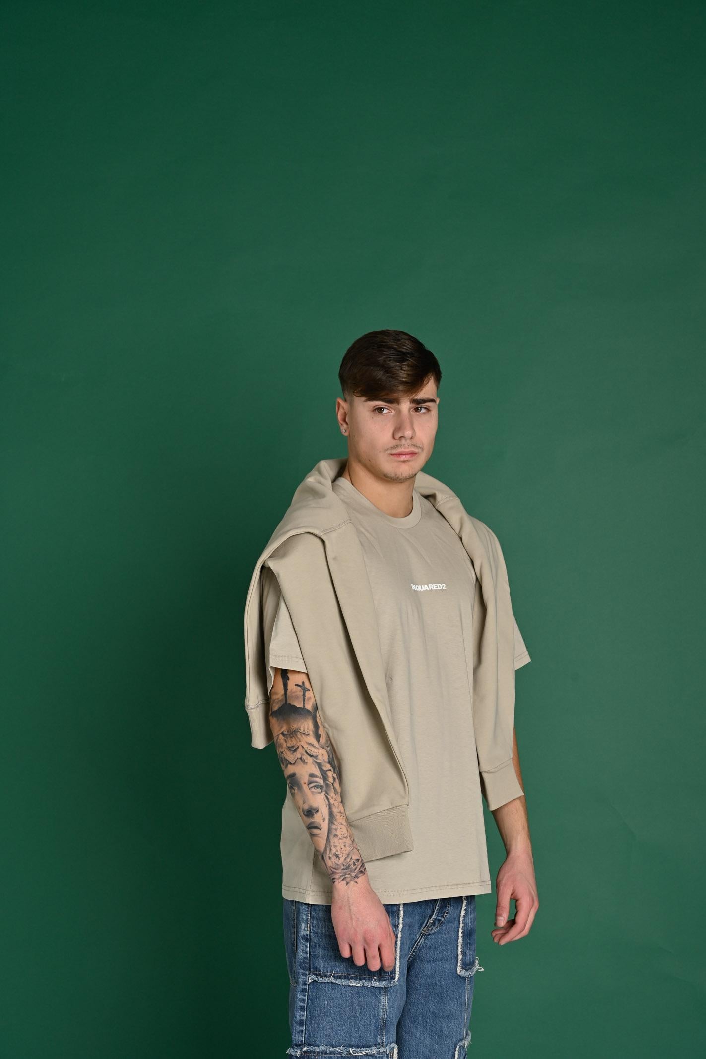 DSQUARED2 T-shirt a manica corta beige per donna, ragazzi e bambini con logo DSQUARED2 DQ2823D004G DQ717 DSQUARED2