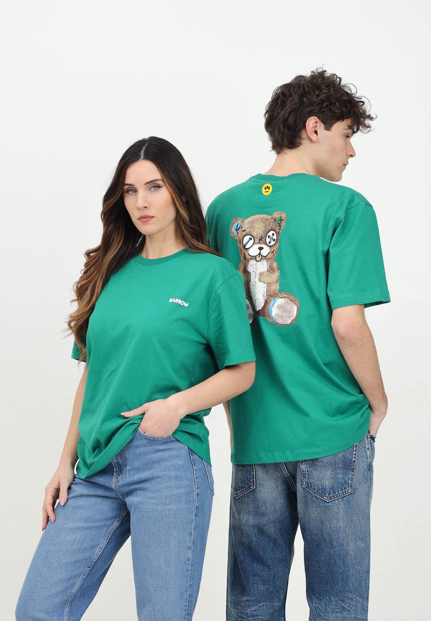 BARROW T-shirt a manica corta verde per uomo e donna con stampa teddy S5BWUATH150 BW030 BARROW