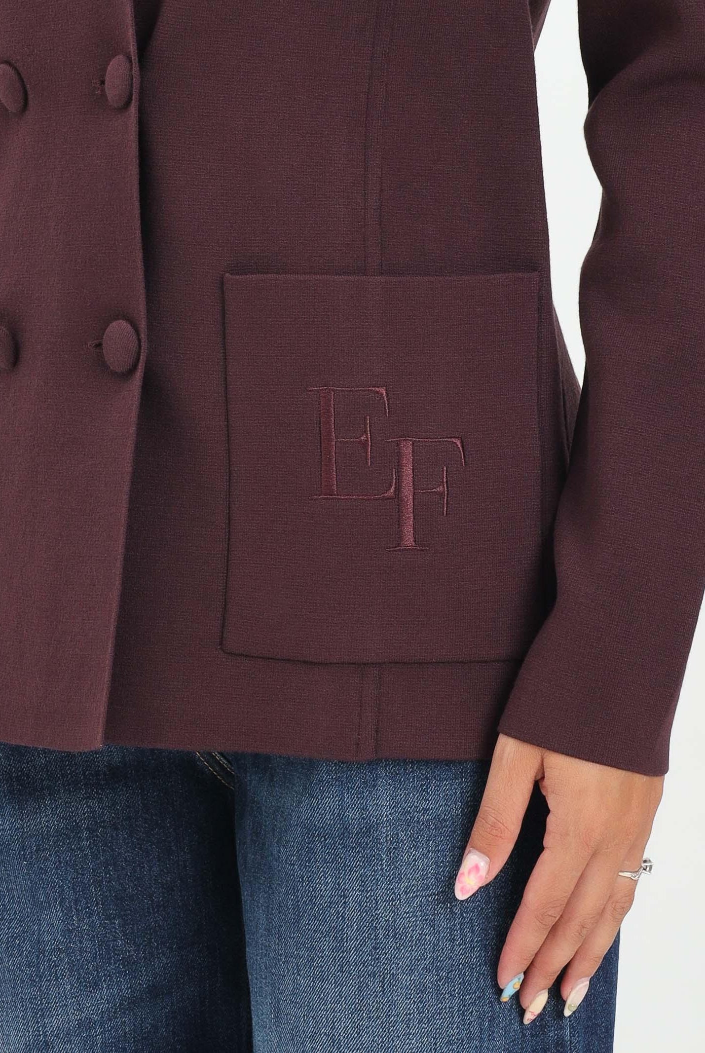 ELISABETTA FRANCHI Giacca doppiopetto realizzata in maglia bordeaux da donna MK52S57E2 EA4 ELISABETTA FRANCHI