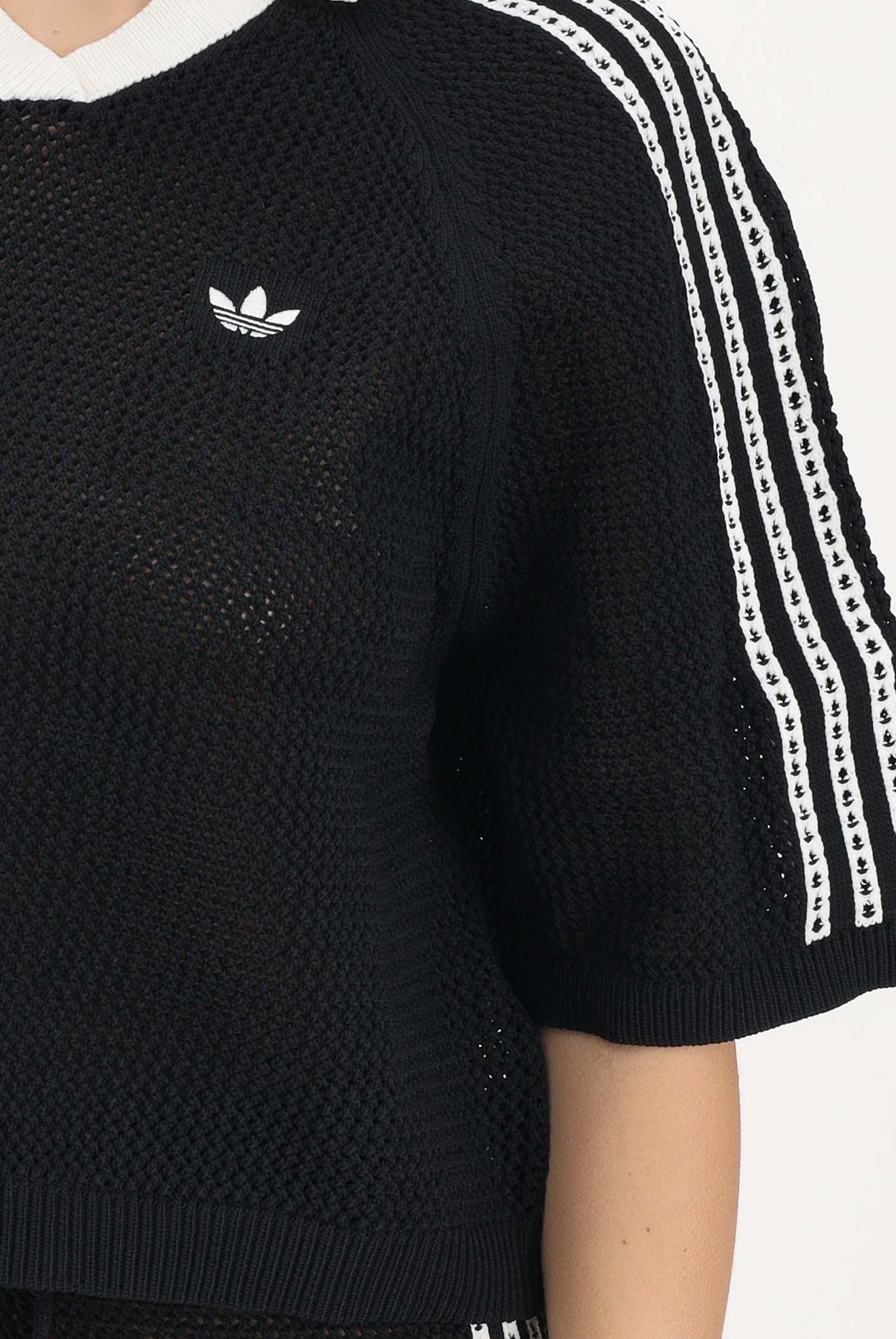 ADIDAS ORIGINALS Polo a manica corta KNITTED CROCHET nera da donna KC6491 . ADIDAS ORIGINALS