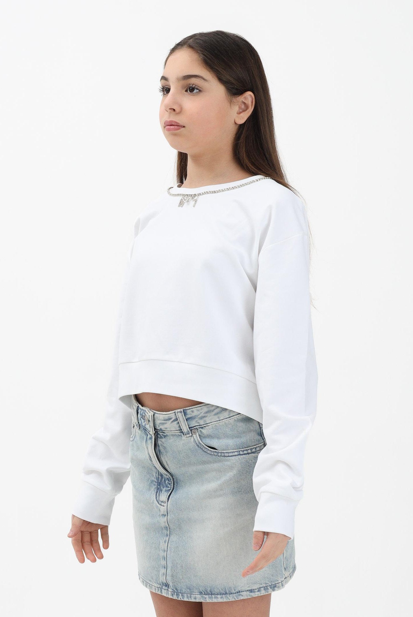 N21 Felpa girocollo bianca per donna, ragazze e bambine con dettaglio gioiello N210CRN0487 0N100 N21