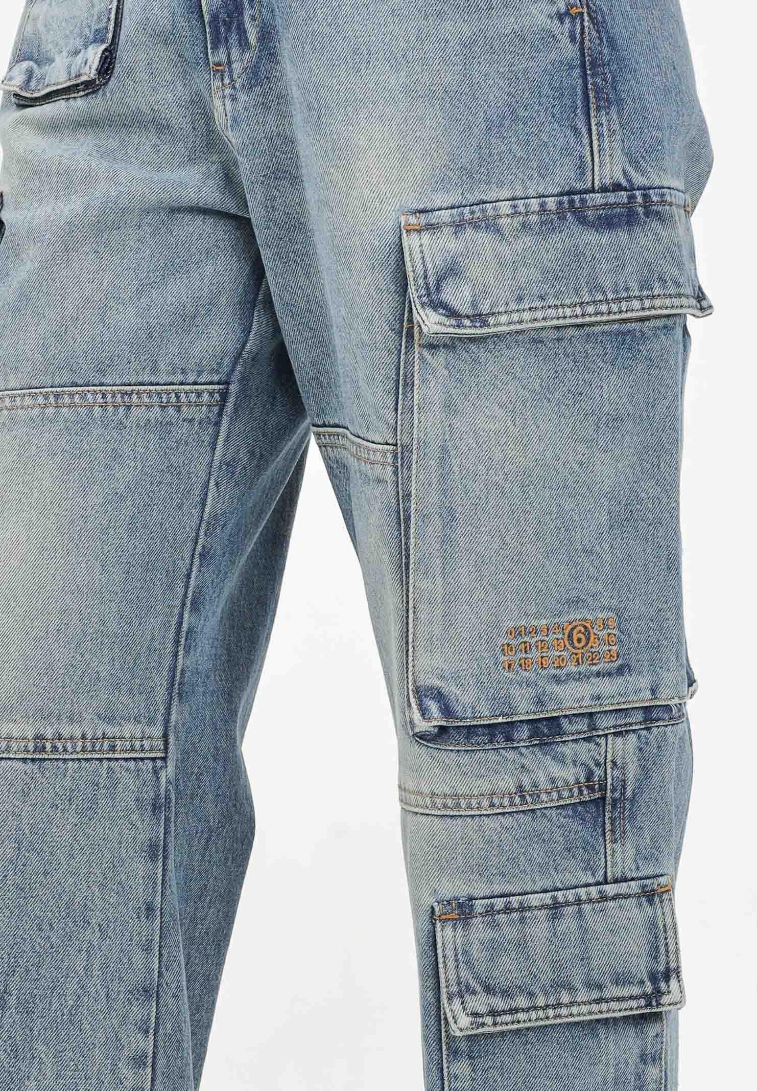 MAISON MARGIELA Jeans cargo in denim chiaro per donna, ragazzi e bambini con Numeric logo ricamato M60793MM05V M601 MAISON MARGIELA