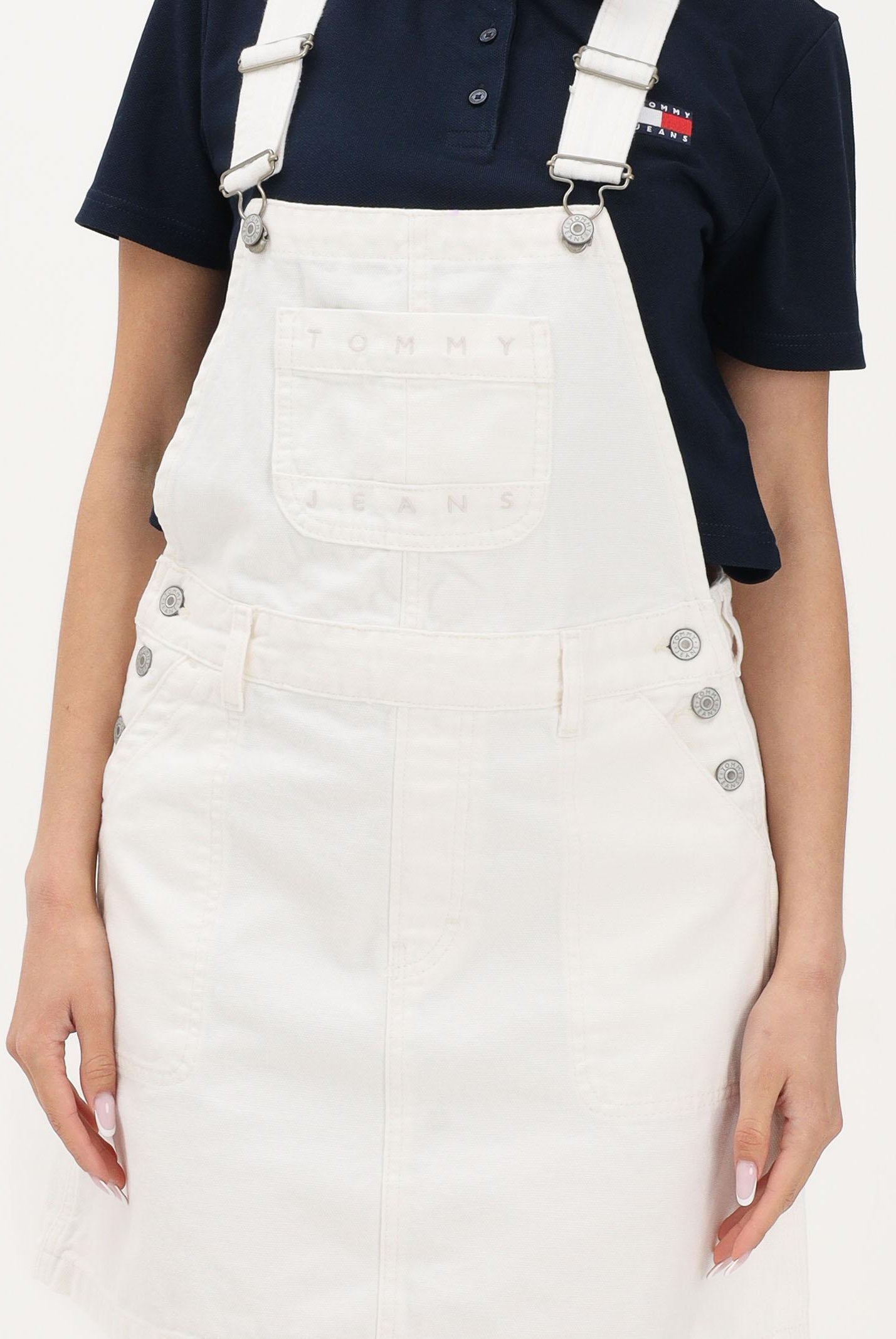 TOMMY JEANS Abito corto bianco da donna modello salopette DW0DW22002 1D0 TOMMY JEANS