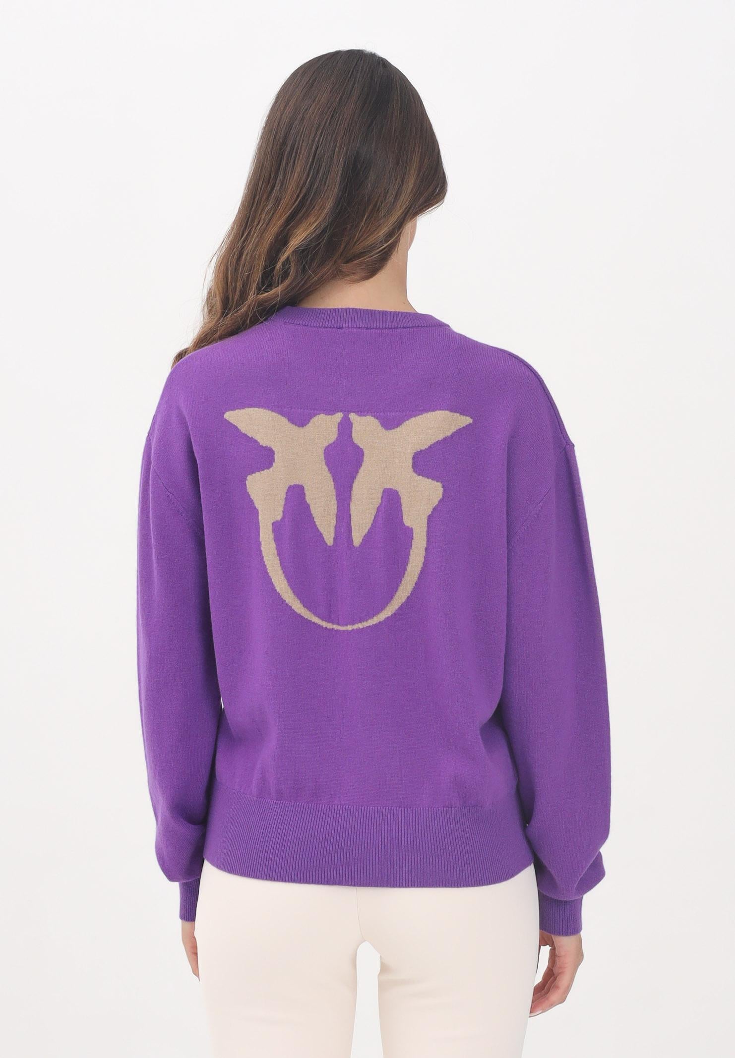 PINKO Maglioncino girocollo viola da donna con maxi logo 105561A2SI YC6 PINKO