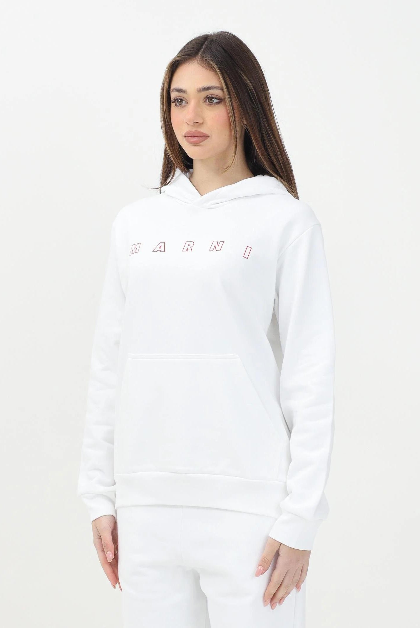 MARNI Felpa con cappuccio bianca per donna, ragazzi e bambini rifinita da stampa logo M01407M00V0 0M100 MARNI