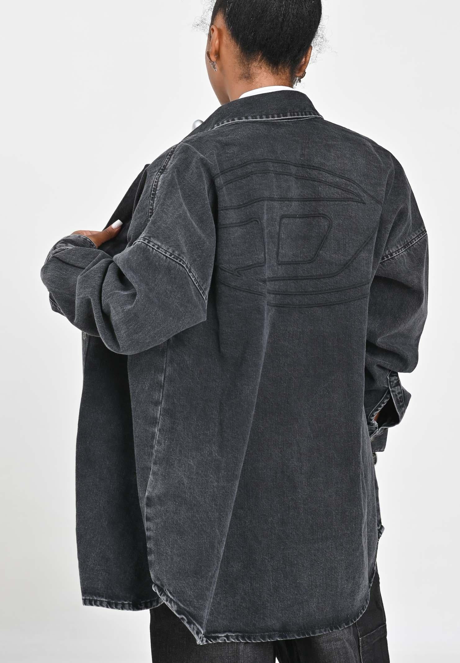 DIESEL Camicia a manica lunga in denim nero per donna, ragazzi e bambini con maxi logo Oval D J02307KXBPT K02 DIESEL