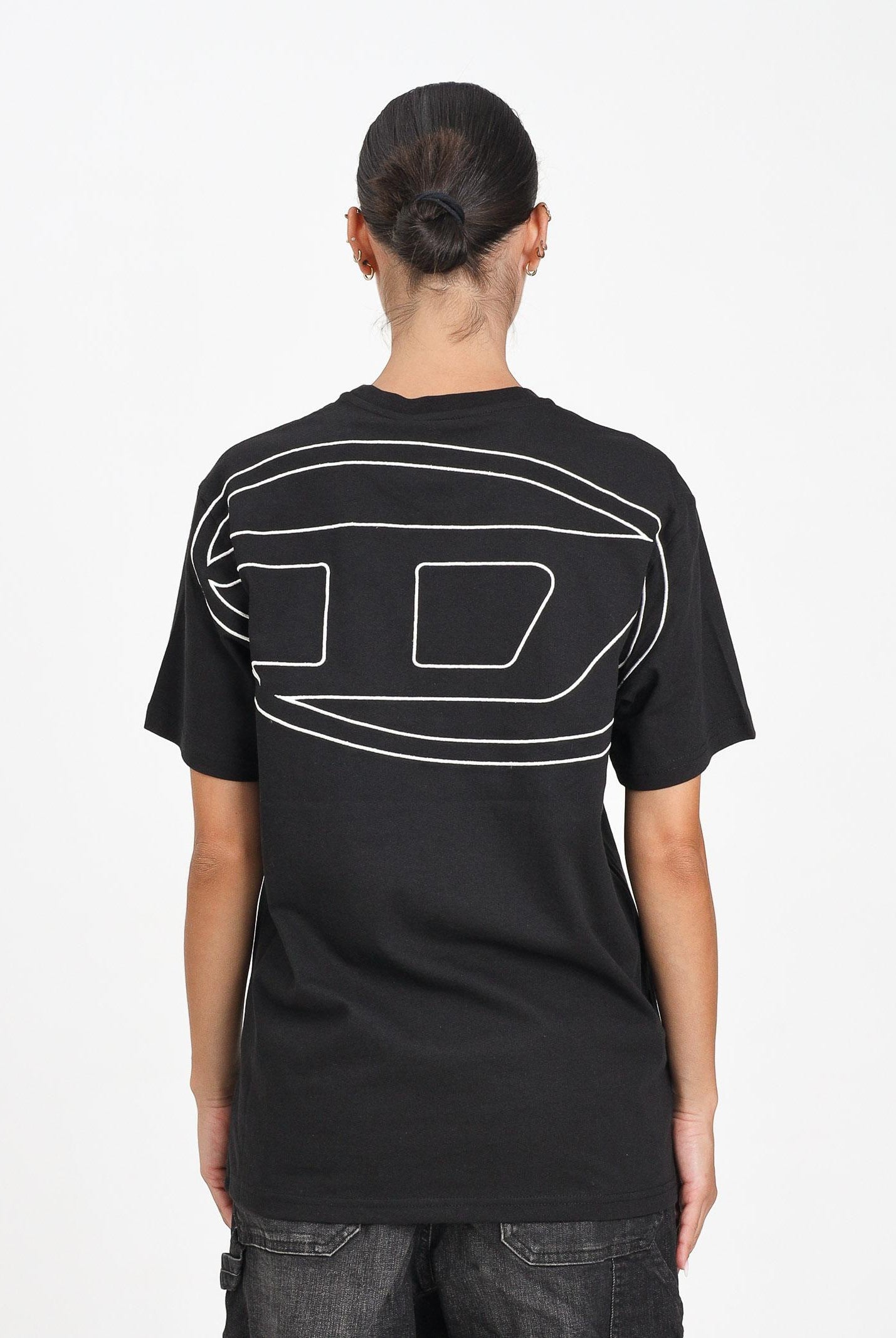 DIESEL T-shirt a manica corta nera per donna, ragazzi e bambini con logo Oval D J022760HGAM K900 DIESEL