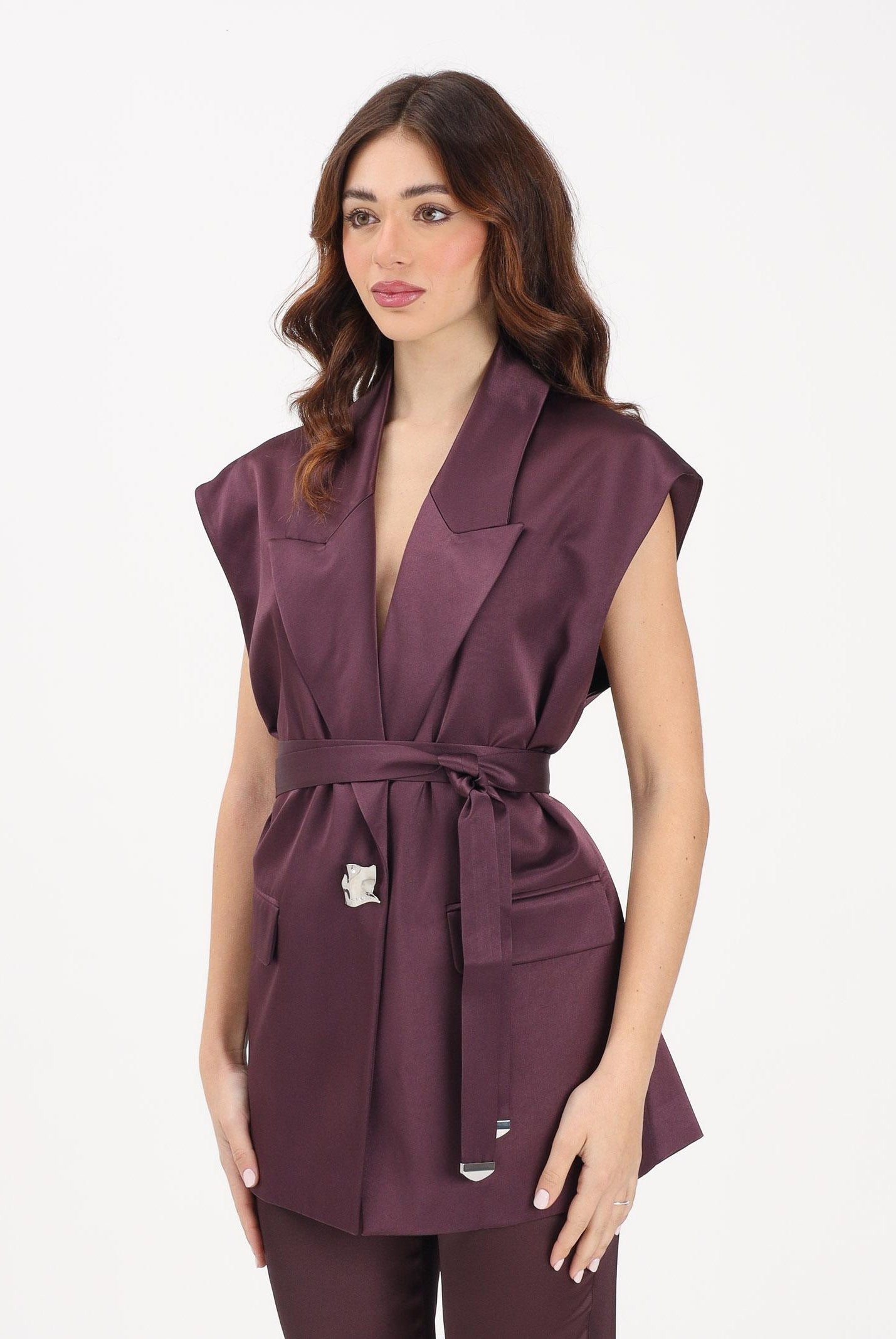 PINKO Gilet bordeaux da donna in satin 106585A1Y5 R57 PINKO