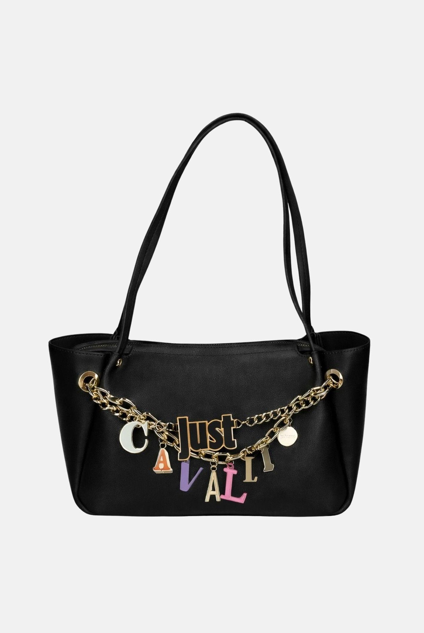 JUST CAVALLI Borsa a spalla nera da donna con charm logo 80RA4BE3ZSD85 899 JUST CAVALLI