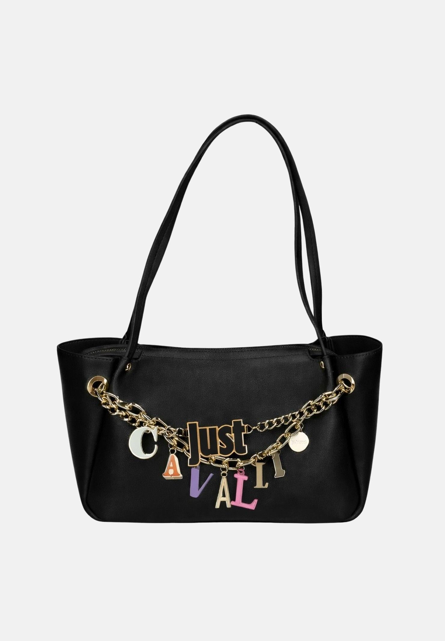 JUST CAVALLI Borsa a spalla nera da donna con charm logo 80RA4BE3ZSD85 899 JUST CAVALLI