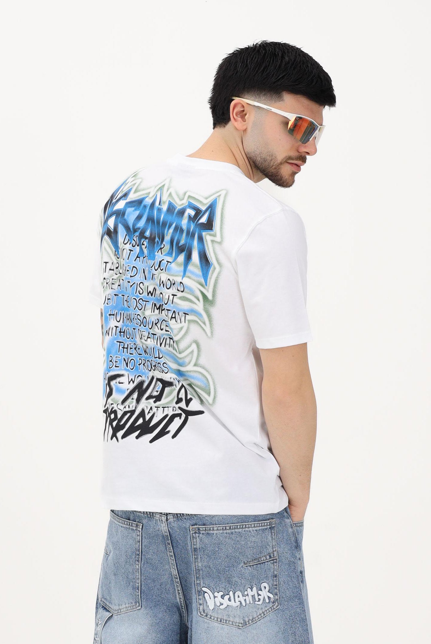 DISCLAIMER T-shirt a manica corta bianca da uomo con stampa grafica posteriore 26EDS55445 BI DISCLAIMER