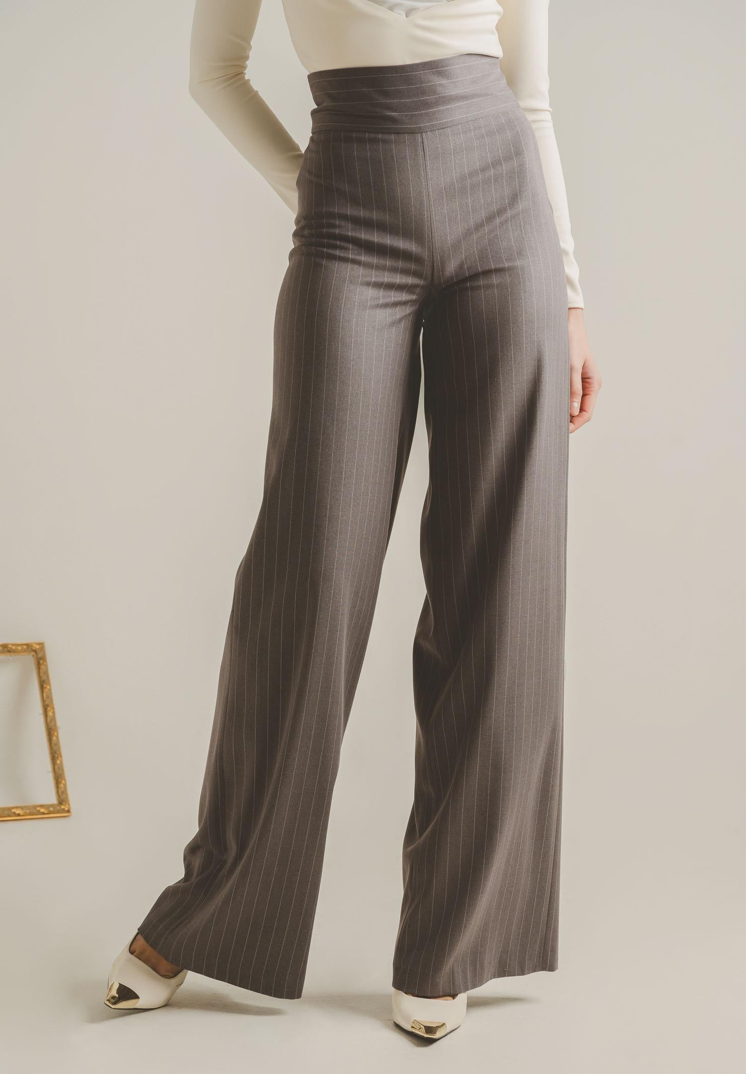 SANTAS Pantalone elegante POUVOIR grigio da donna con micro gessatura PV2626 GR SANTAS