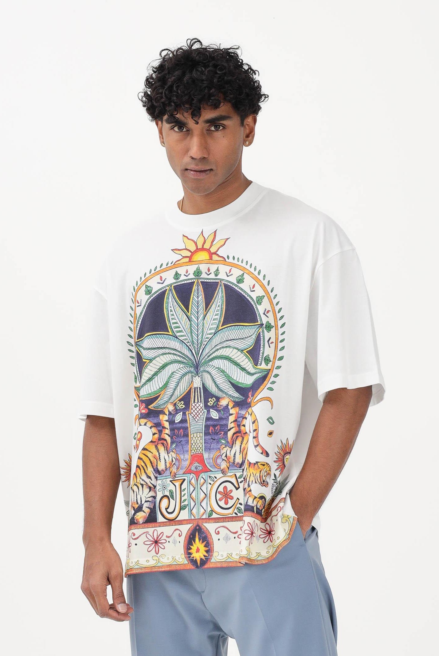 JUST CAVALLI T-shirt a manica corta bianca da uomo con stampa 80OAHE19CJ110 004 JUST CAVALLI