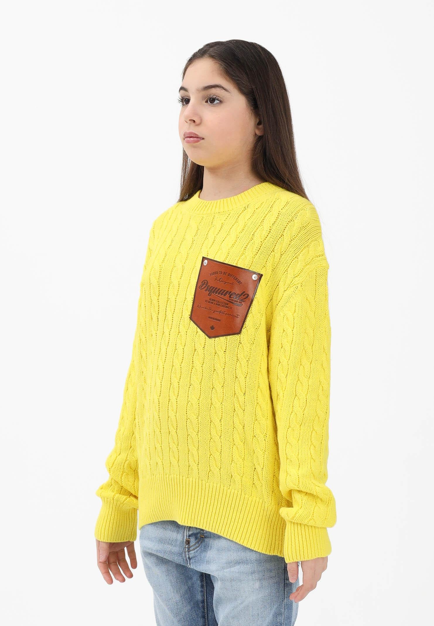 DSQUARED2 Maglioncino girocollo giallo per donna, bambino e bambina con patch logo DQ3244D0ACU DQ220 DSQUARED2