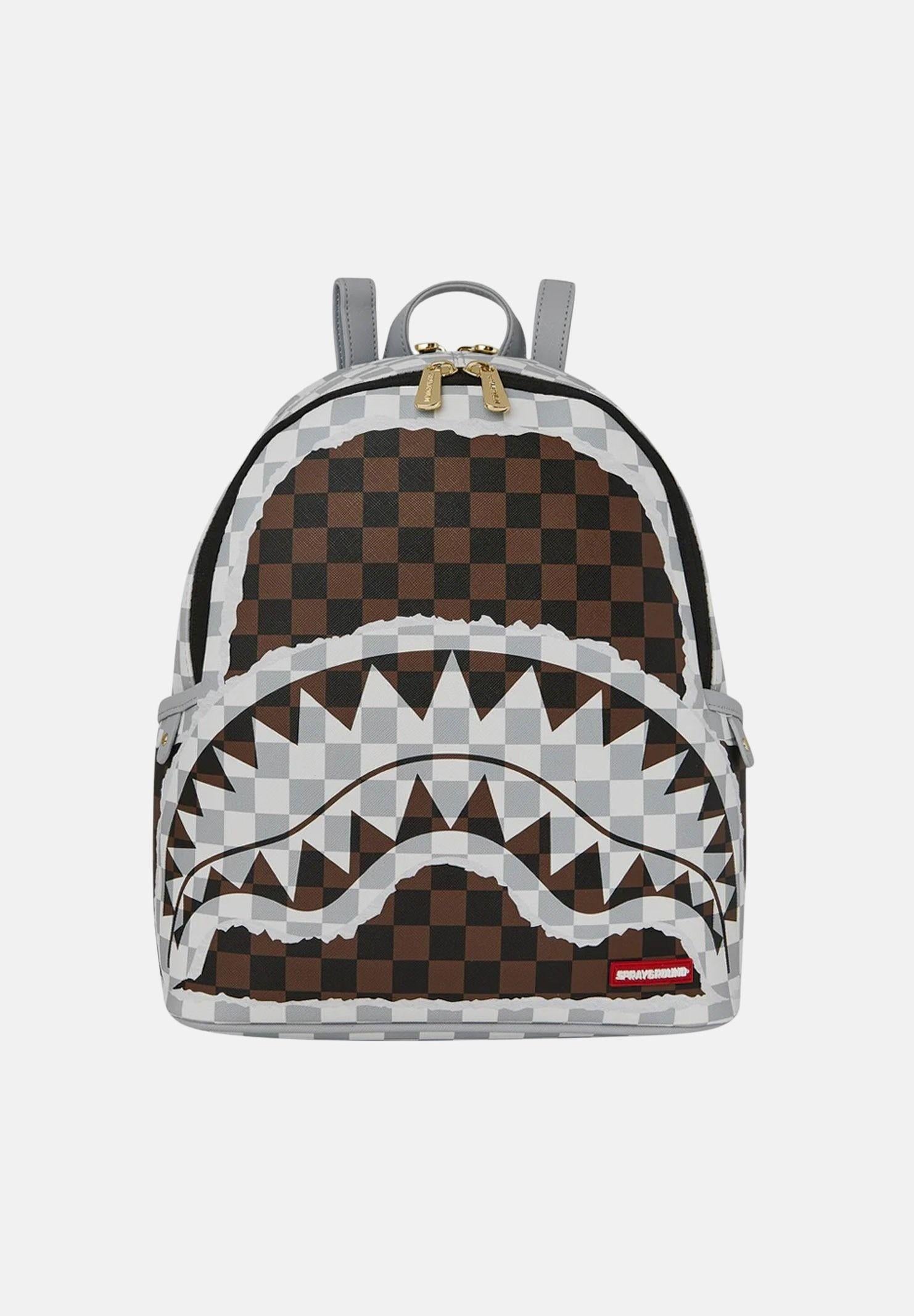 SPRAYGROUND Zainetto CREAM AND BROWN TEAR CHECK SAVAGE BACKPACK grigio e marrone da donna 910B8291NSZ . SPRAYGROUND