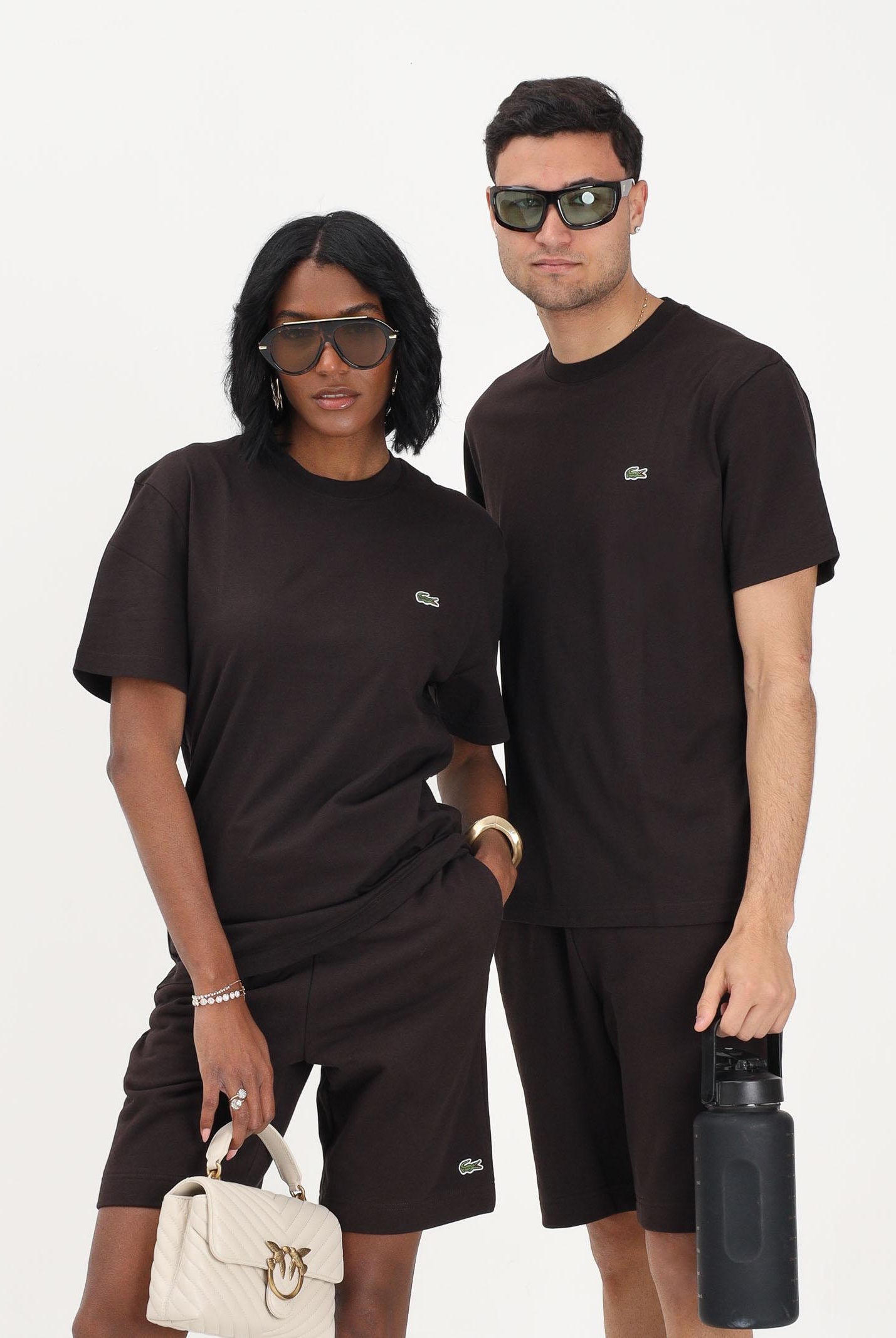 LACOSTE T-shirt a manica corta marrone per uomo e donna con logo TH7318 3LA LACOSTE