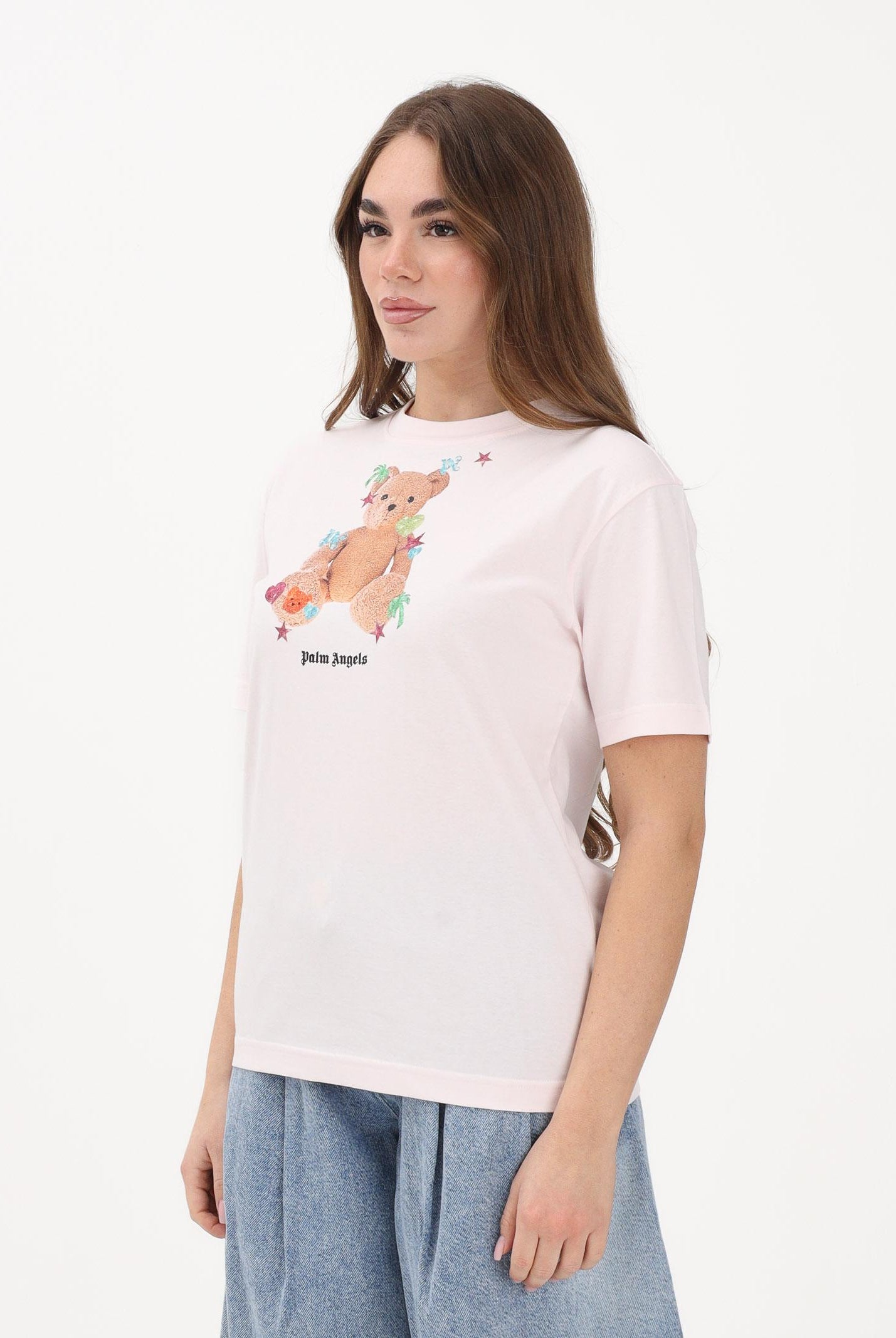 PALM ANGELS T-shirt a manica corta rosa per donna, ragazze e bambine con stampa teddy PGAA002S26JER006 042 PALM ANGELS