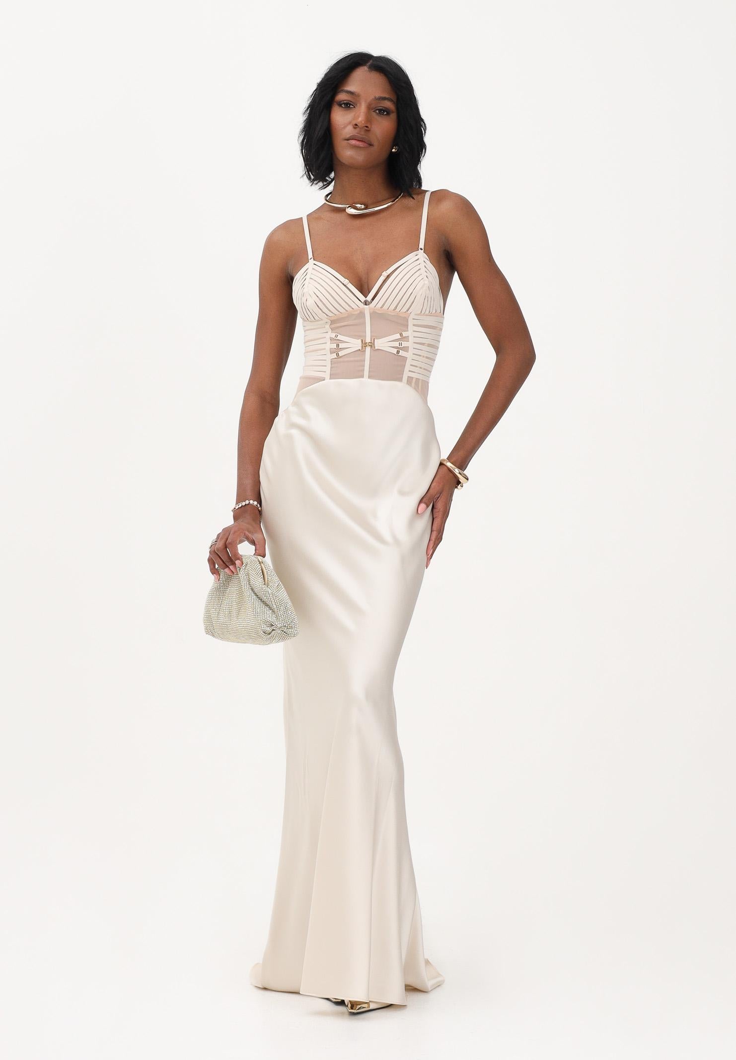 ELISABETTA FRANCHI Abito lungo avena da donna in raso ABR5362E2 197 ELISABETTA FRANCHI