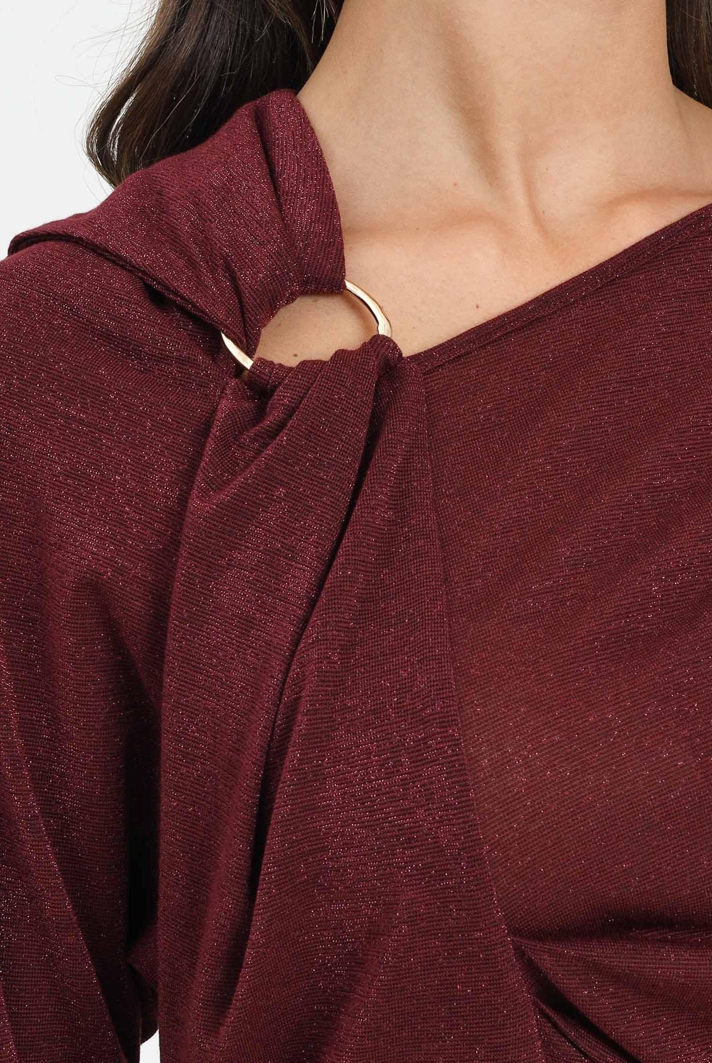 SIMONA CORSELLINI Maglia a manica lunga in tessuto lurex bordeaux da donna con anello metallico A25CPMG00701-C00137 V0741 SIMONA CORSELLINI