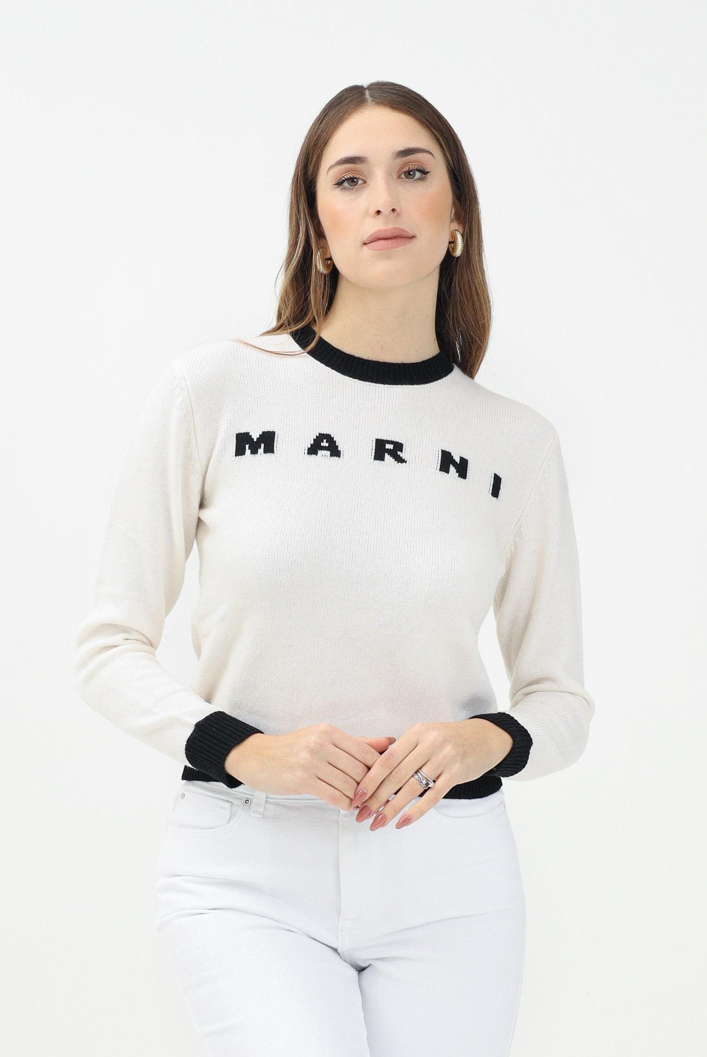 MARNI Maglioncino girocollo panna per donna e bambina con logo M00993M00ML 0M111 MARNI