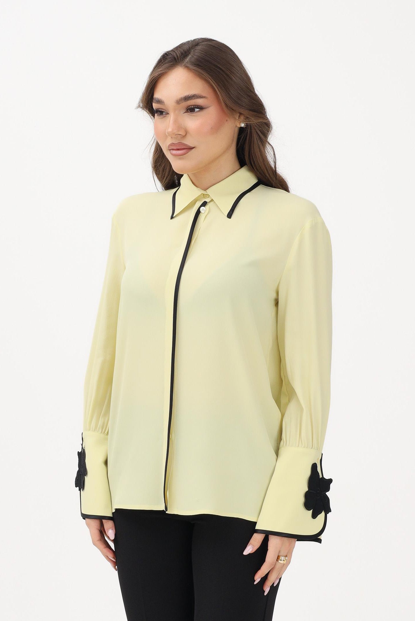 SIMONA CORSELLINI Camicia a manica lunga gialla da donna con dettagli a contrasto P26CPCA01301 V0774 SIMONA CORSELLINI