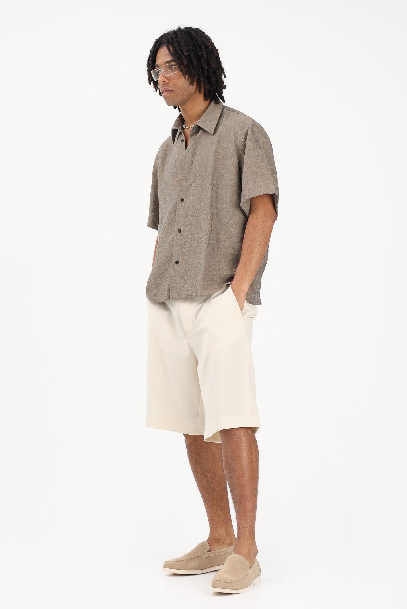 I'M BRIAN Camicia a manica corta fango da uomo con delicata texture CA3633 TA I'M BRIAN