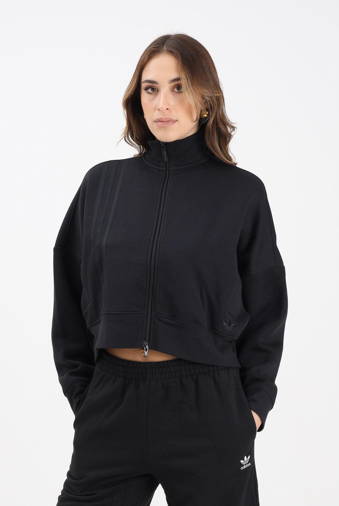 ADIDAS ORIGINALS Felpa con zip Off Placed 3 Stripes nera da donna JX2705 ADIDAS ORIGINALS