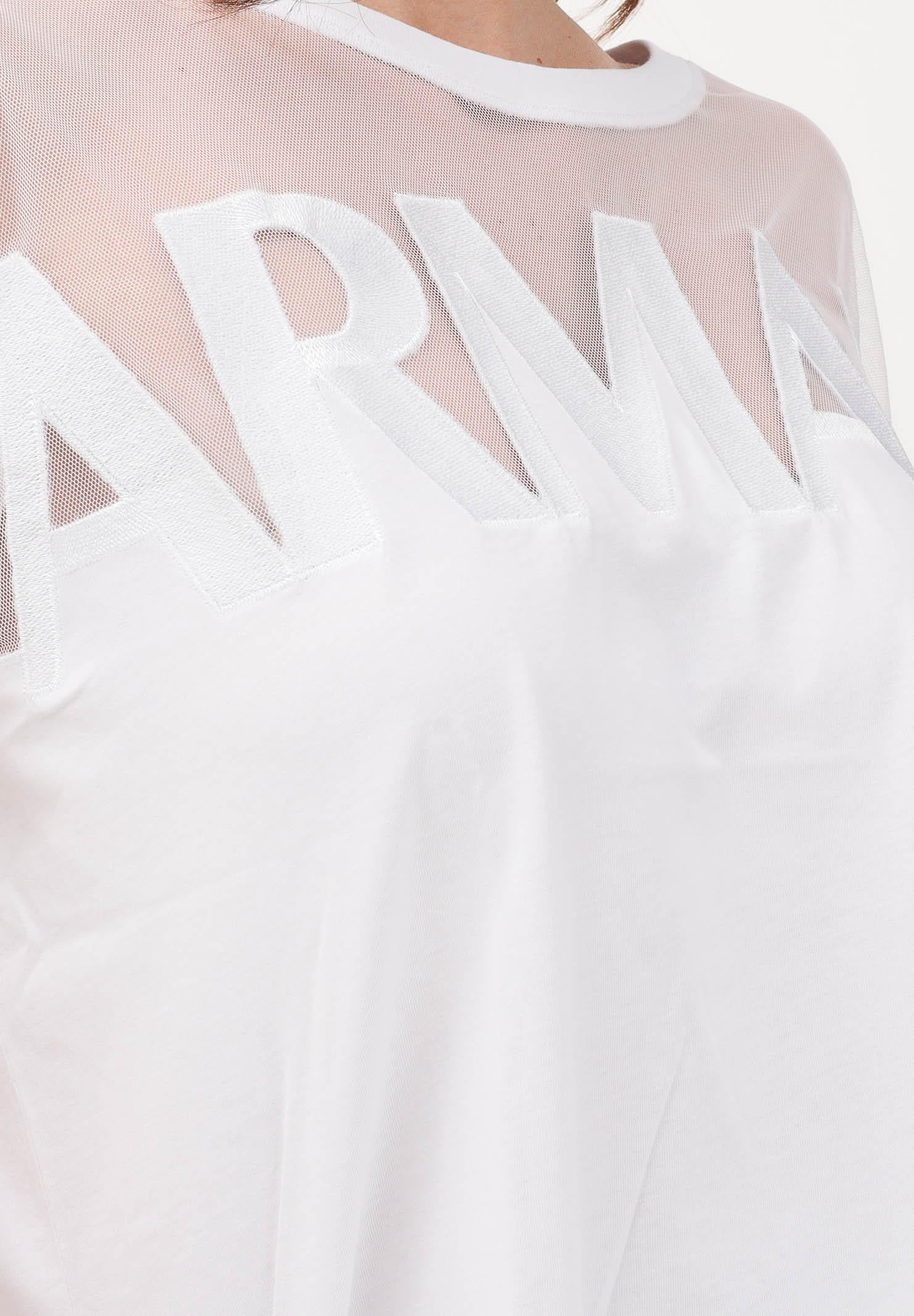 ARMANI EXCHANGE T-shirt a manica corta bianca da donna con inserto in tulle trasparente XW002332AF10356 U0002 ARMANI EXCHANGE