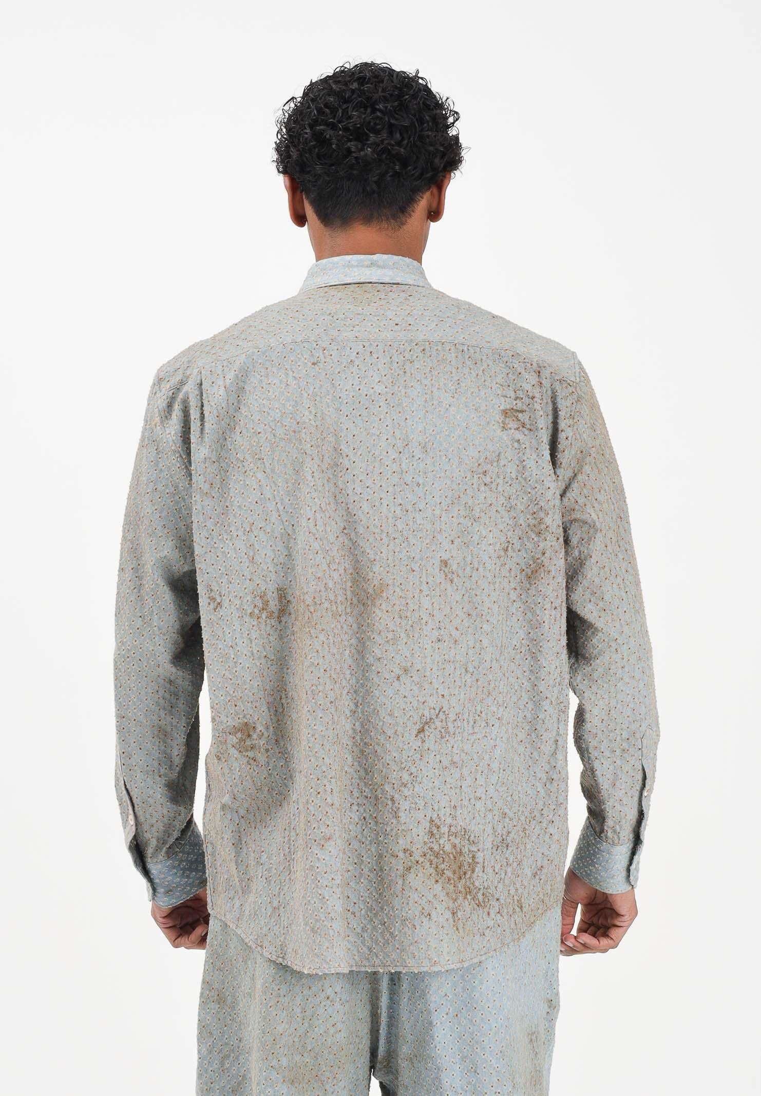 I'M BRIAN Camicia a manica lunga celeste da uomo con micro-lavorazione traforata CA3643 0028 I'M BRIAN