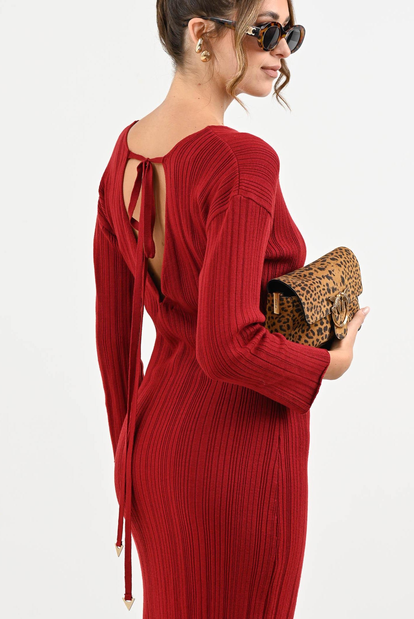 AKEP Abito midi rosso da donna con scollo sul retro VSKD11004 V5 AKEP