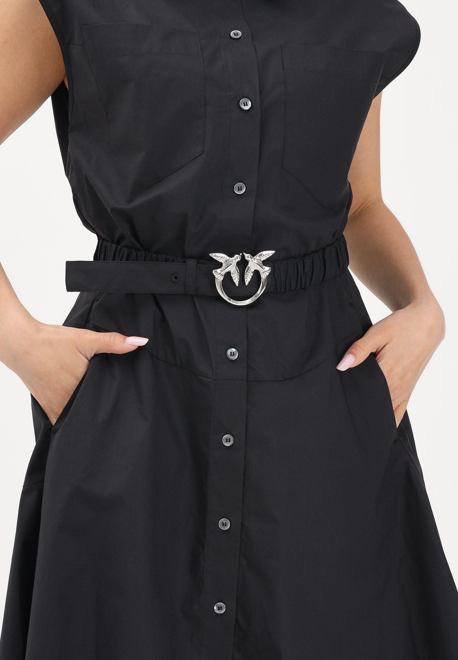 PINKO Abito chemisier nero da donna con cintura 103111A2LD Z99 PINKO