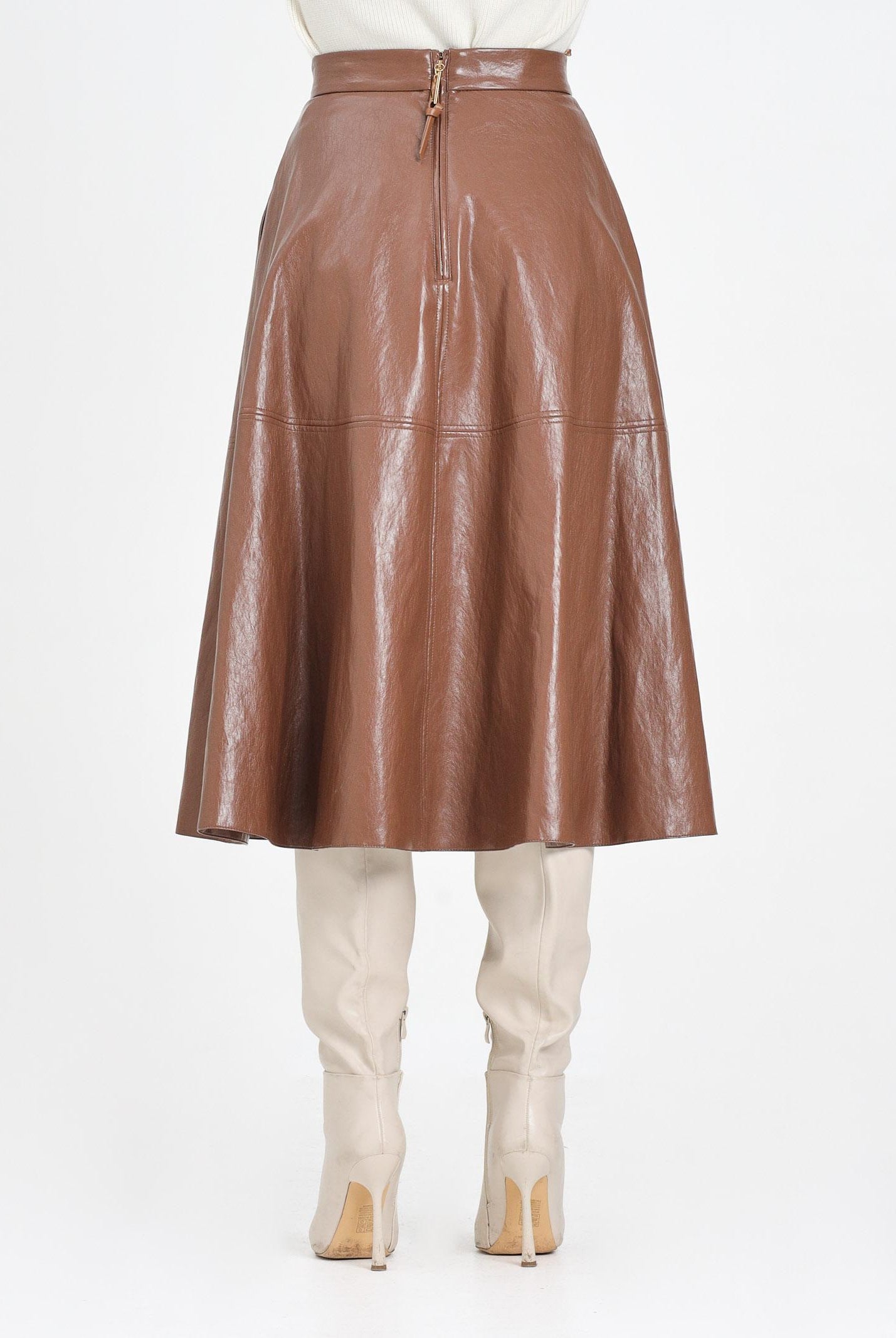 ELISABETTA FRANCHI Gonna midi cammello da donna con dettagli logo<BR/><BR/> GO13656E2 EC1 ELISABETTA FRANCHI