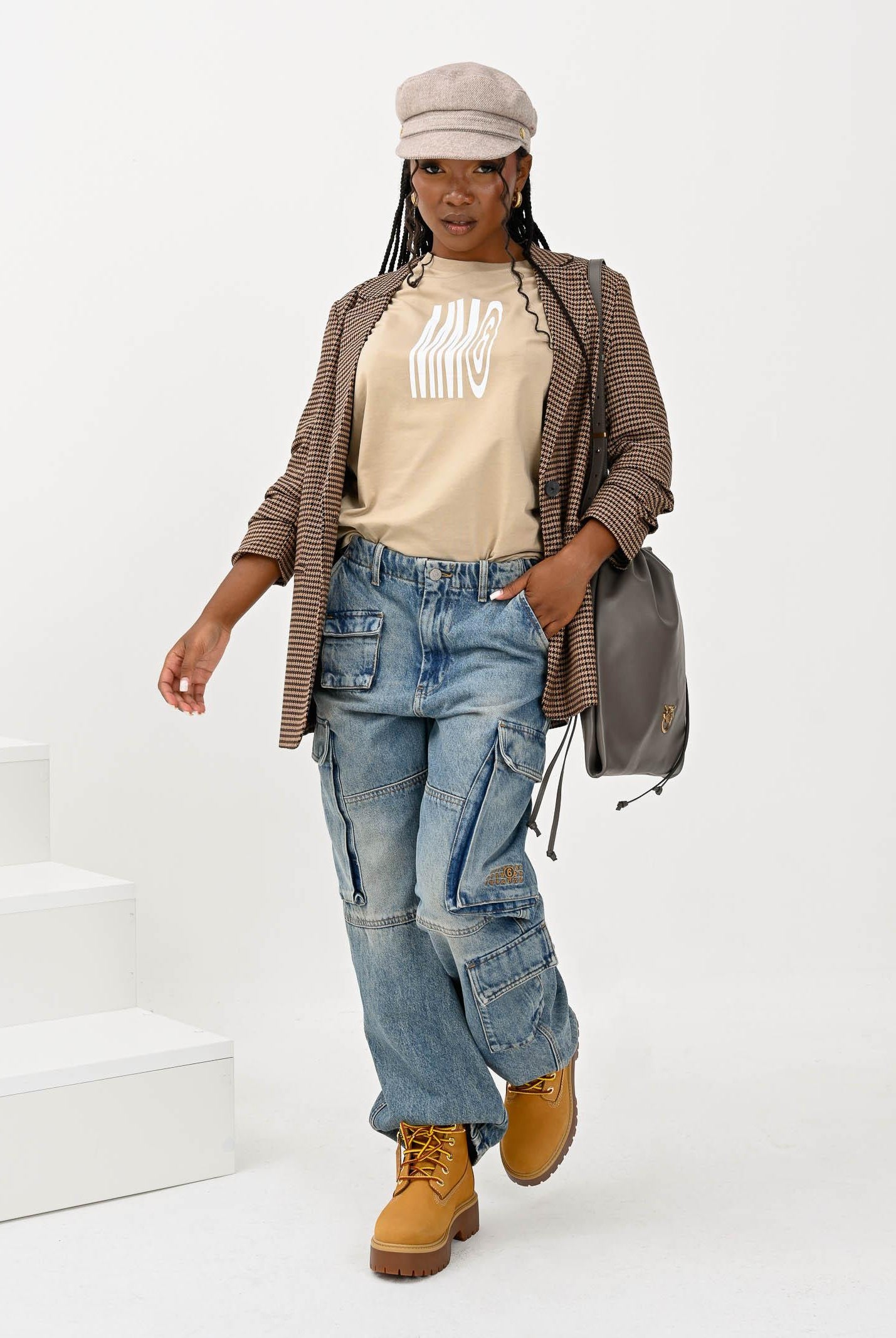 ONLY Giacca monopetto beige da donna con stampa pied de poule 15353566 DecadentChocolate ONLY