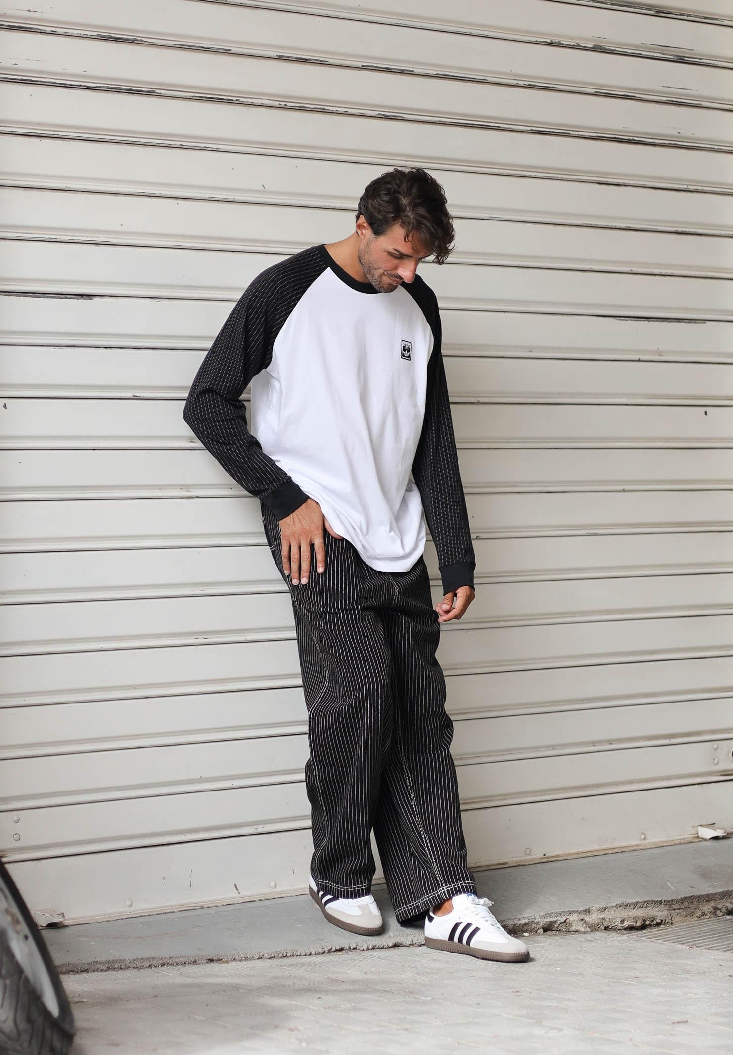 ADIDAS ORIGINALS T-shirt a manica lunga GRAPHIC bianca e nera da uomo JW0164 . ADIDAS ORIGINALS