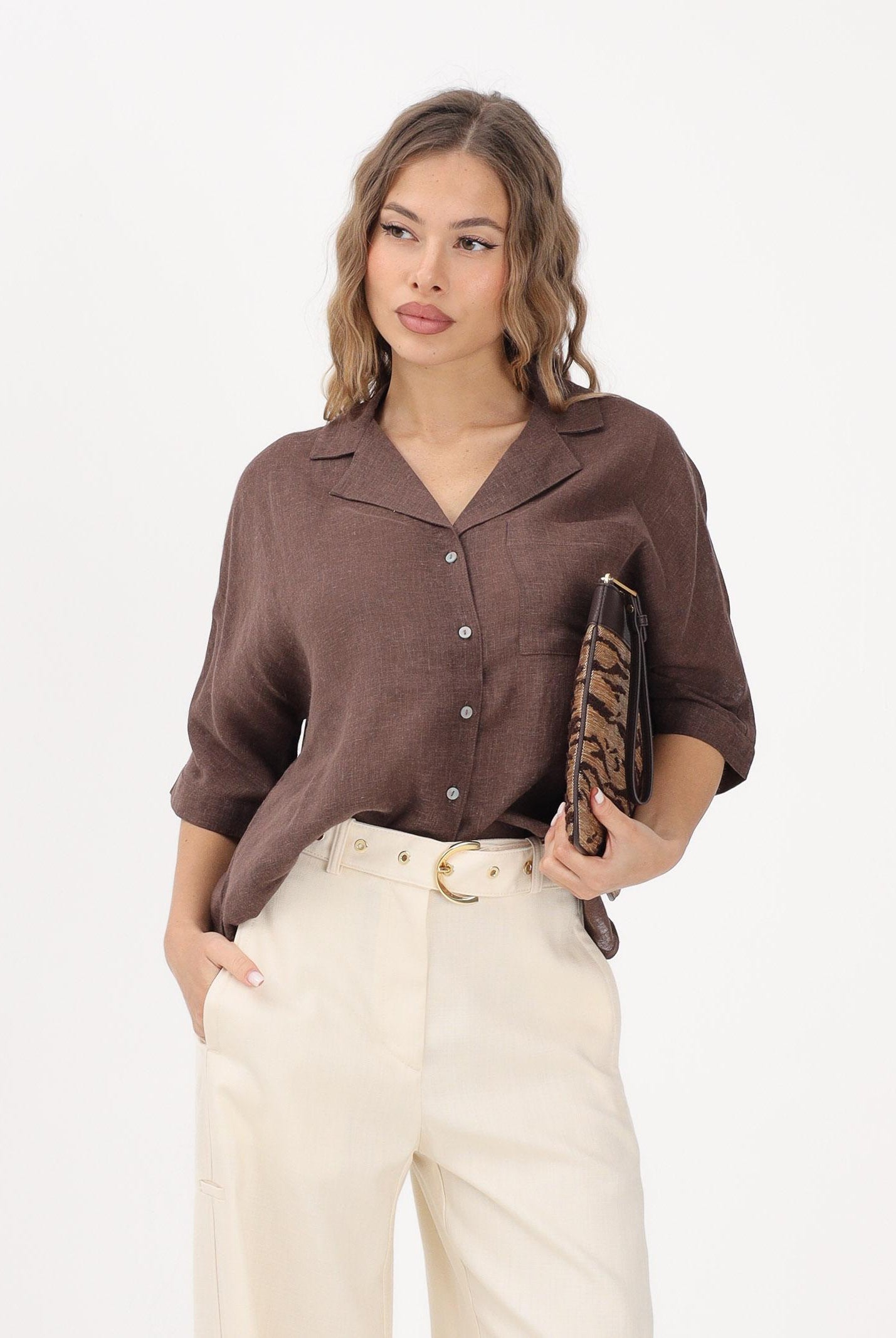 ONLY Camicia a manica corta marrone da donna 15314215 CHMA ONLY