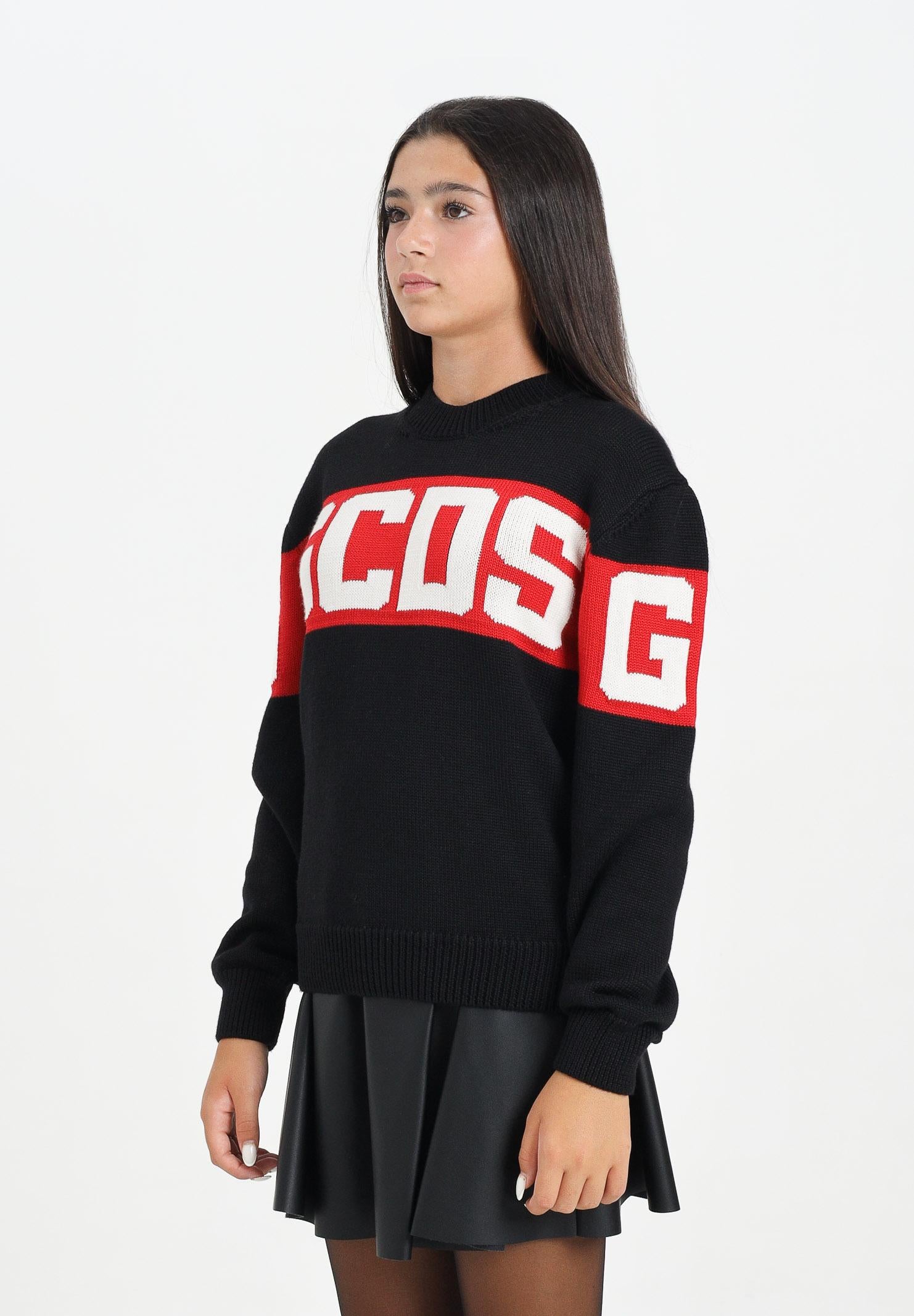 GCDS Maglioncino girocollo nero per donna, ragazzi e bambini con logo B2JU1526BA7 99 GCDS