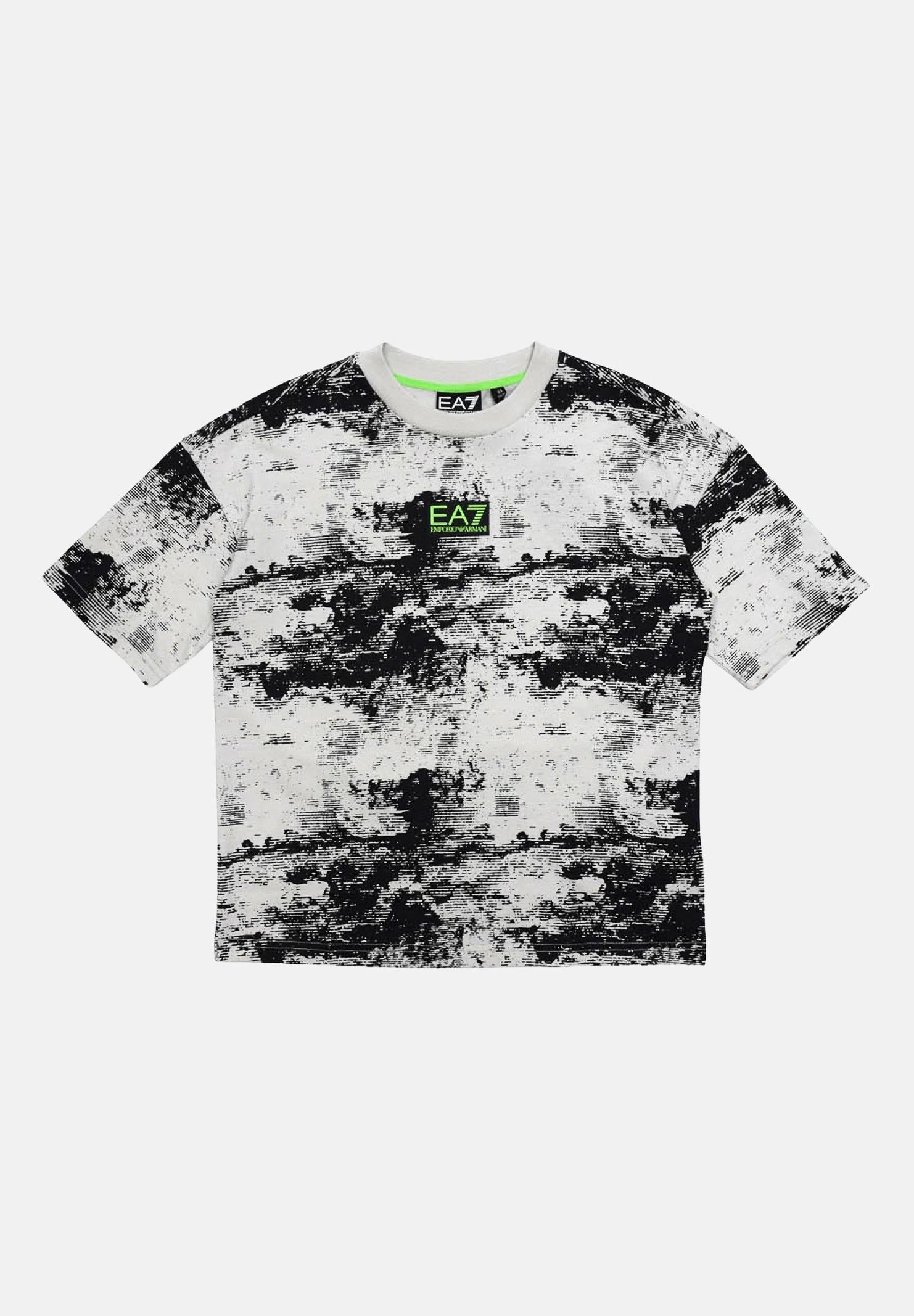 EA7 T-shirt a manica corta grigia e nera da bambino con stampa sul retro 7B000213AF16548 F8036 EA7