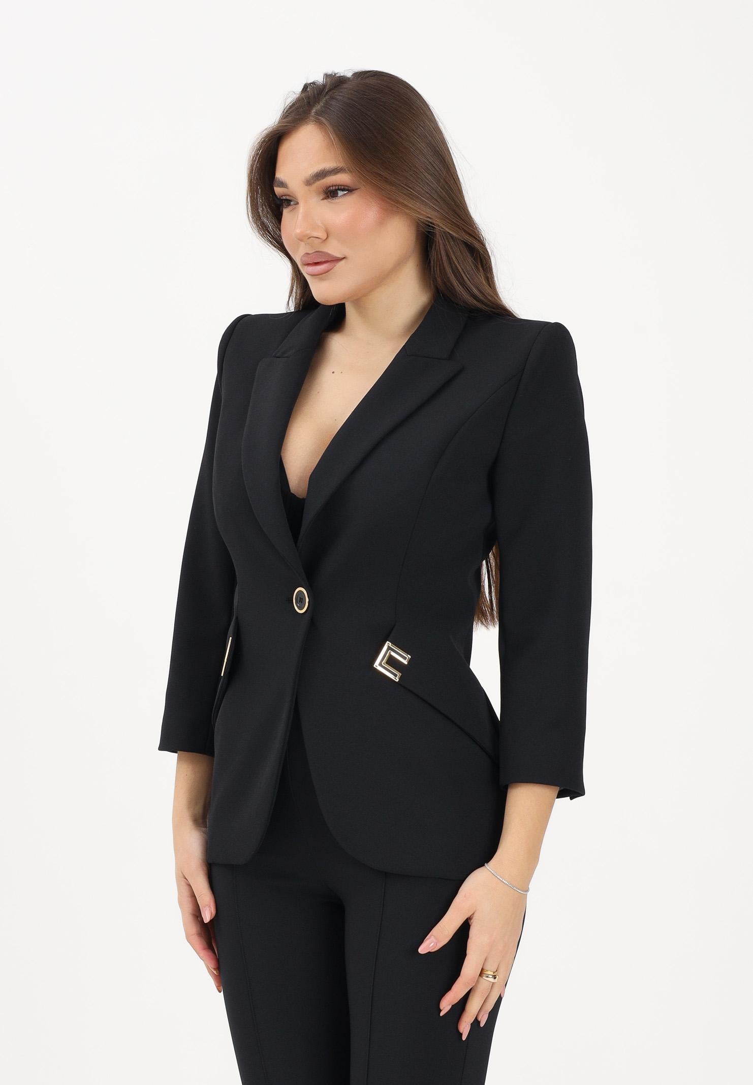ELISABETTA FRANCHI Giacca monopetto nera da donna con dettagli logo GI21561E2 110 ELISABETTA FRANCHI