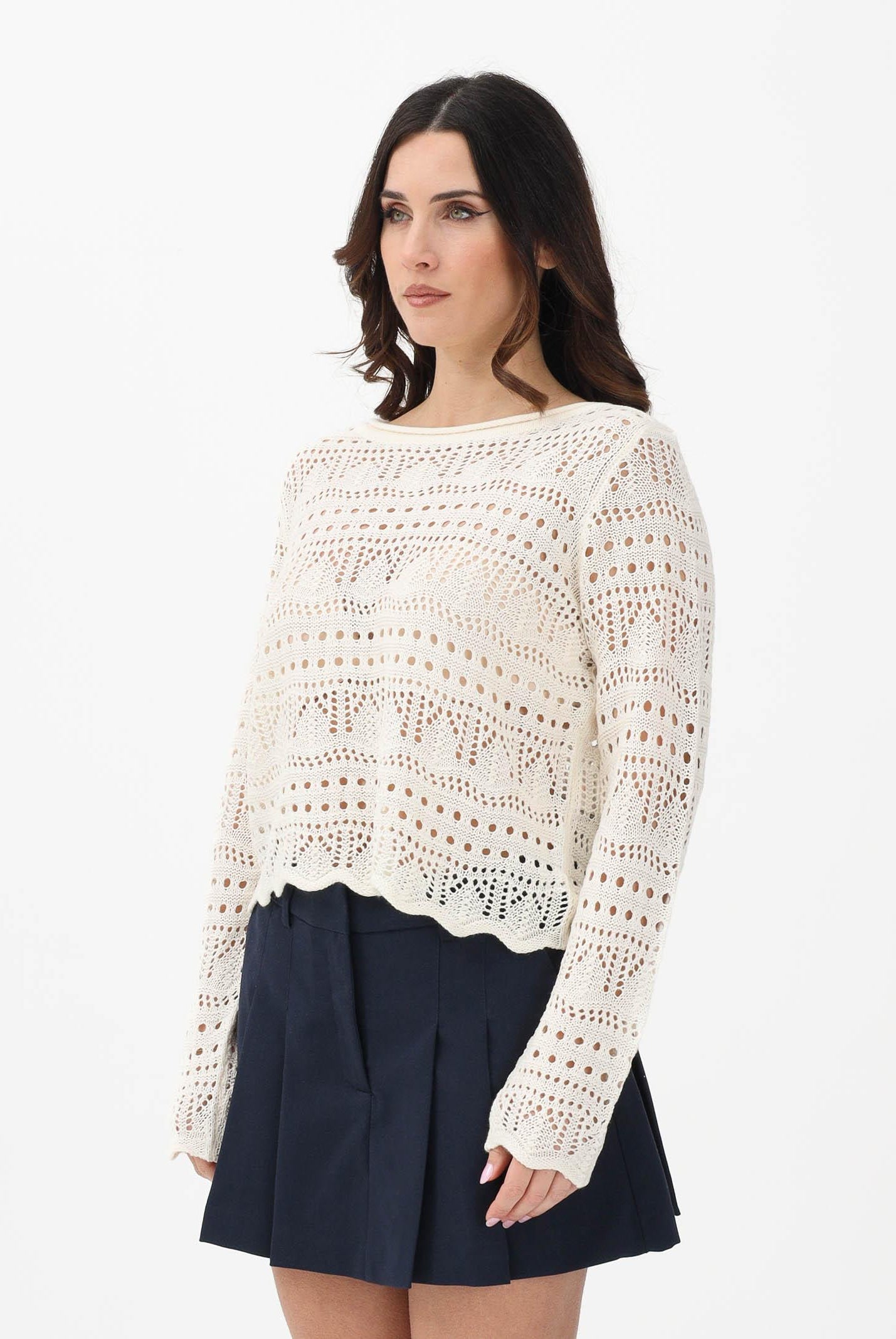 JDY Maglia traforata panna da donna 15287384 EG JDY