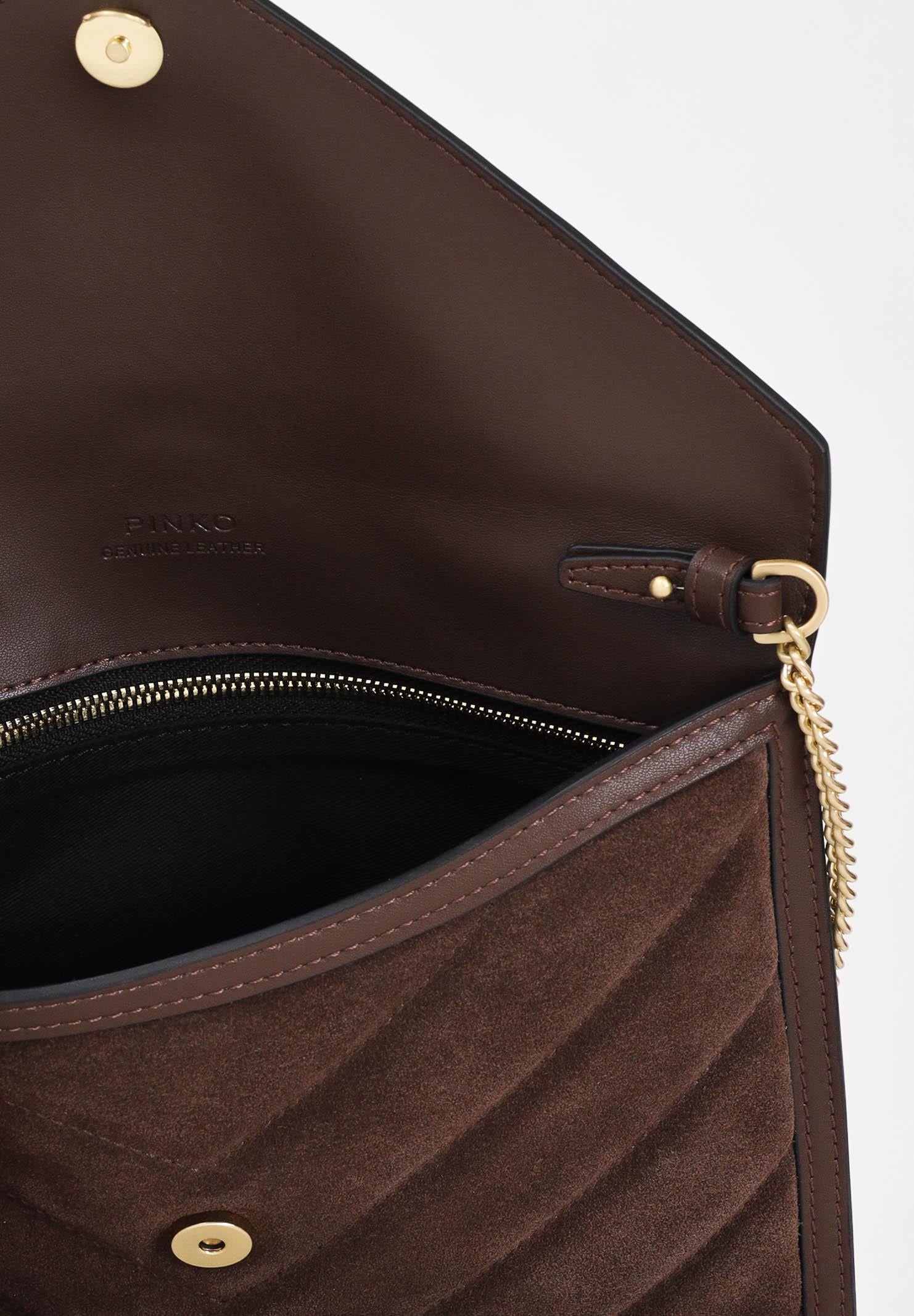 PINKO Pochette realizzata in pelle scamosciata marrone da donna con logo Love Birds 104820A2JH L74V PINKO